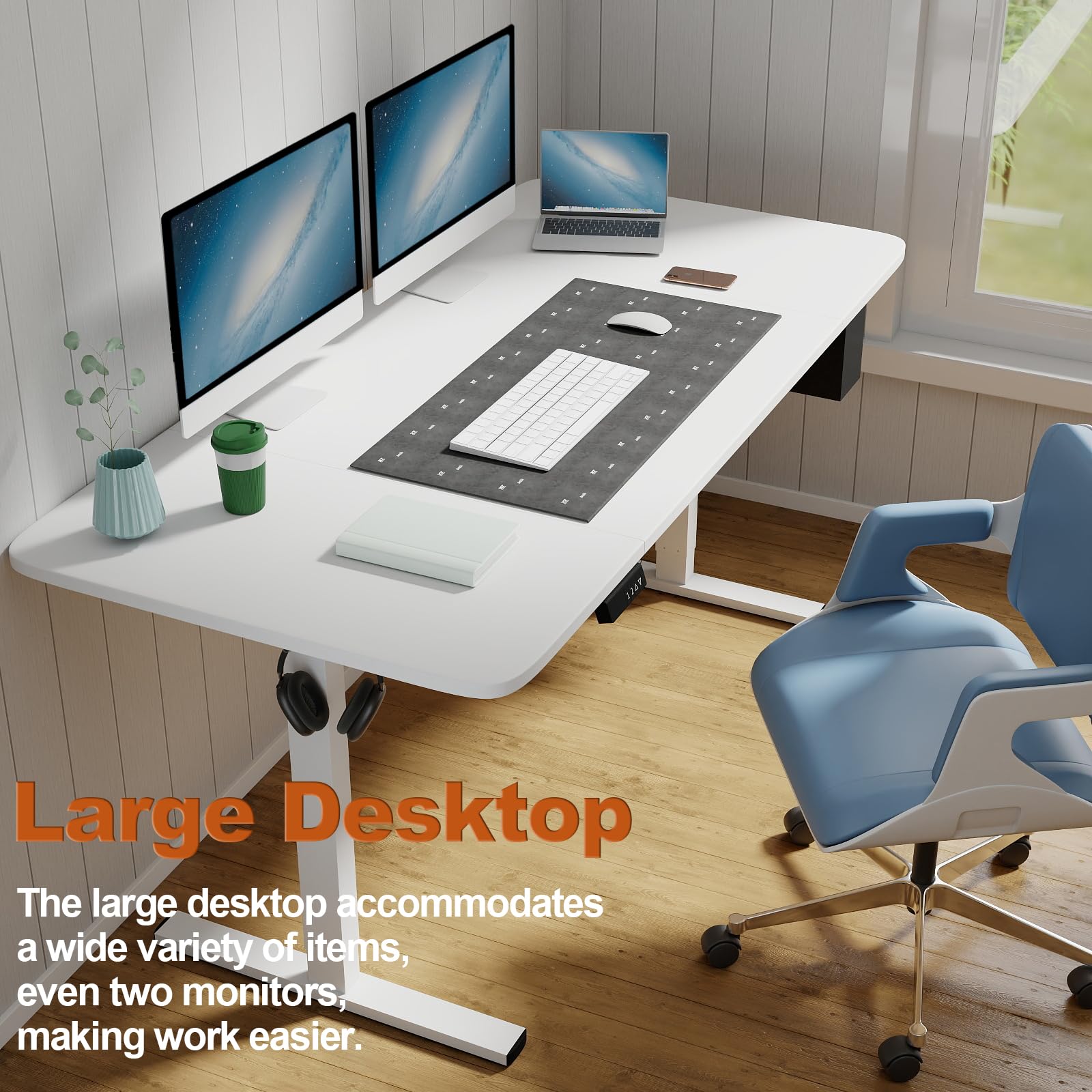 Schreibtisch Höhenverstellbarer Elektrisch, 160 x 80cm, Computertische mit Memory-Steuerung, Ergonomic Standing Desk, Mit Haken und Aufbewahrungstasche, Bürotisch, Weiß