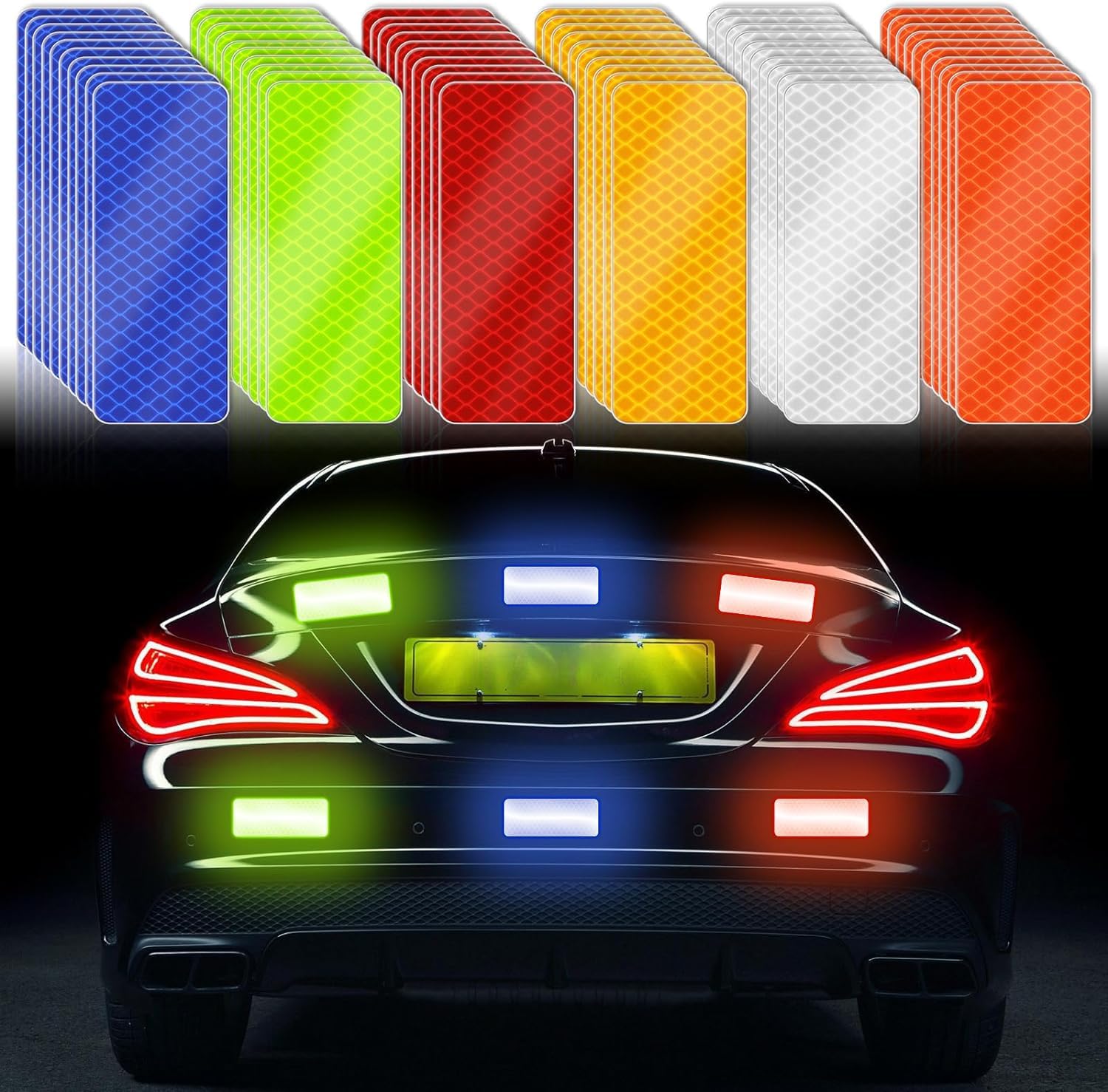 Reflective Stickers, 60 Pcs Night Warning Stickers, Outdoor Reflective Stickers for Vehicles, Cars, Motorcycles, Bicycles (6 Colors)
