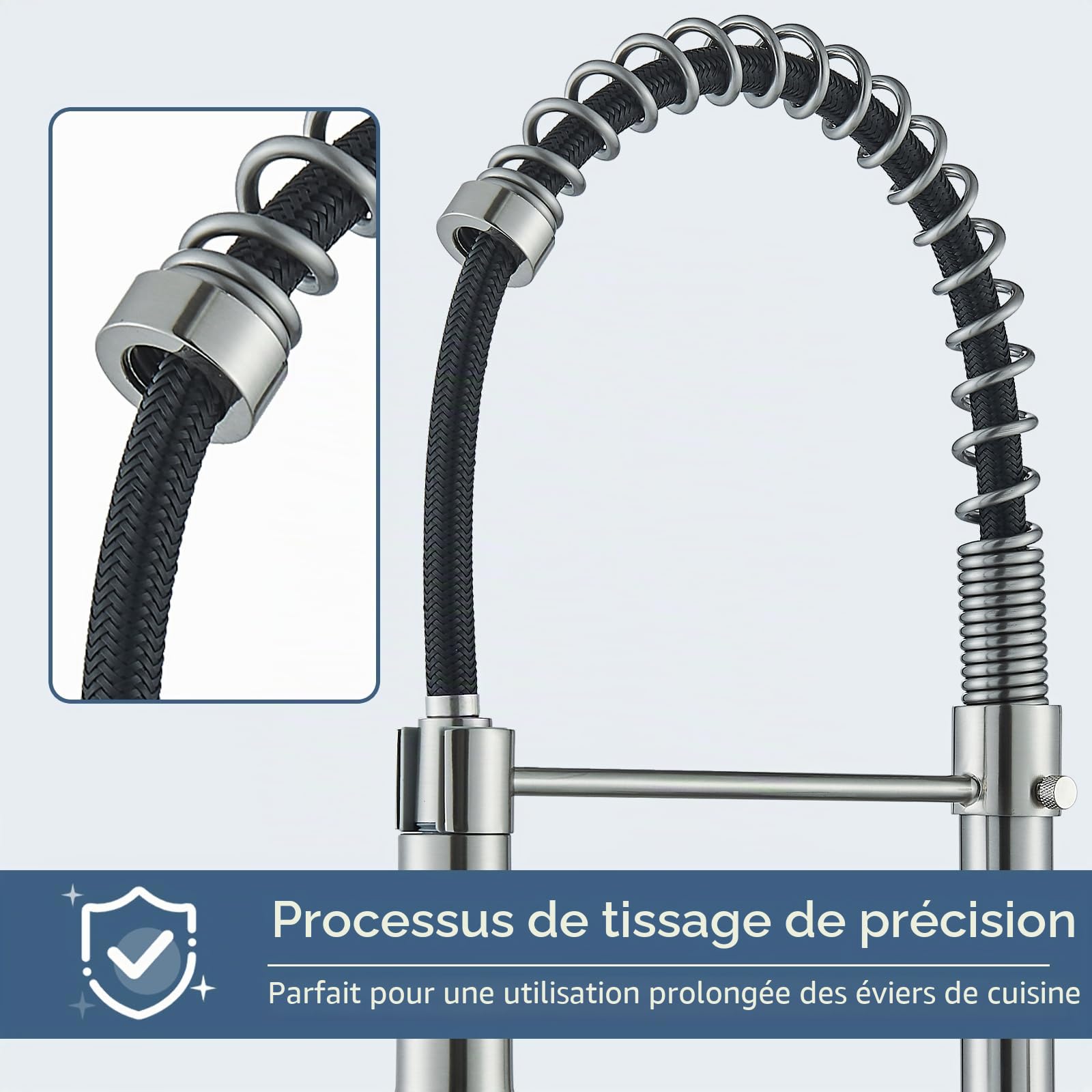 JUNSHENG Robinet de cuisine extractible, mélangeur acier inoxydable haute pression pivotant 360°, nickel brossé