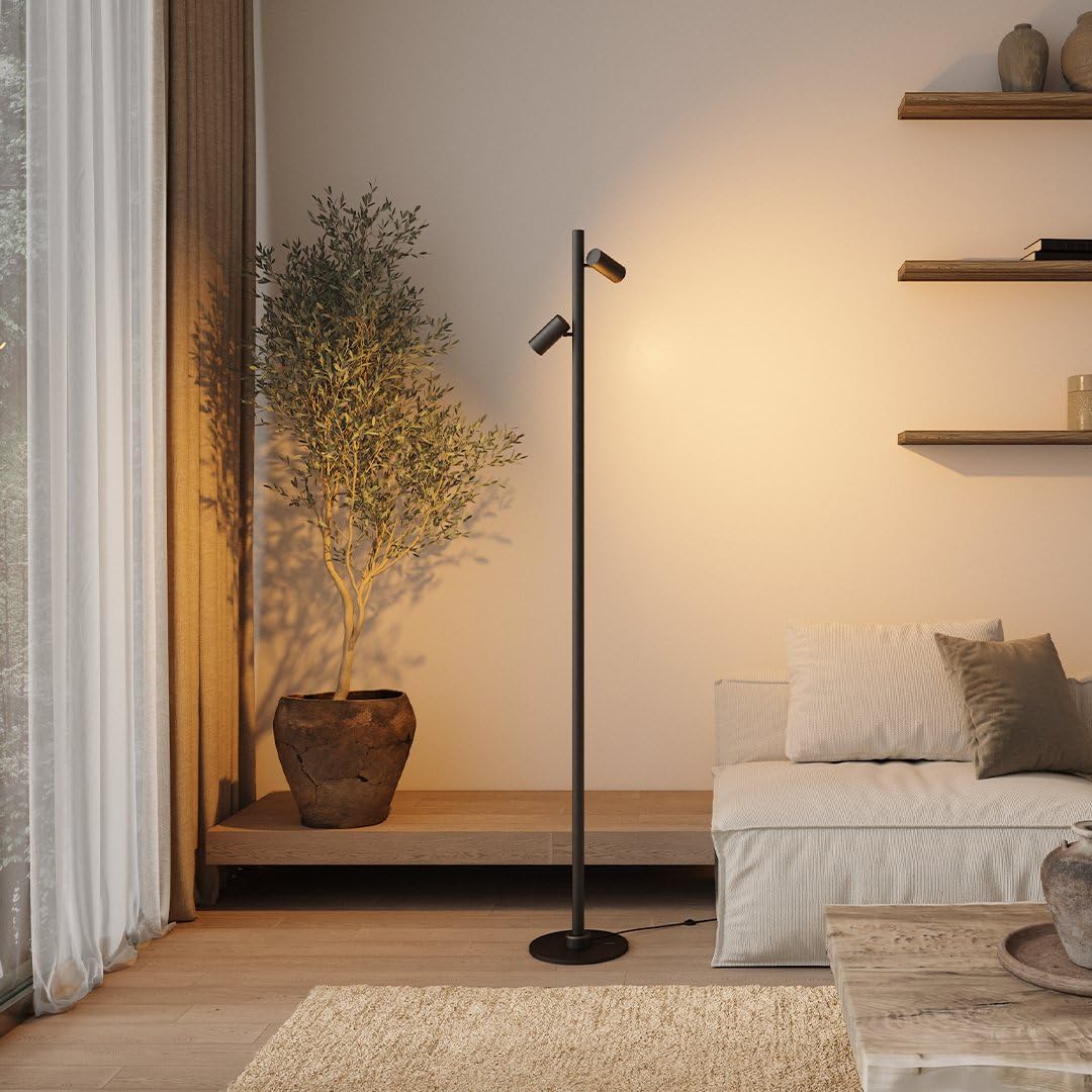 NEONA ARCA LED Stehleuchte Schwarz mit Spot und Beam, Magnetisches Schienensystem Click and Connect warmweiß 2700K Modular Erweiterbar (Schwarz)