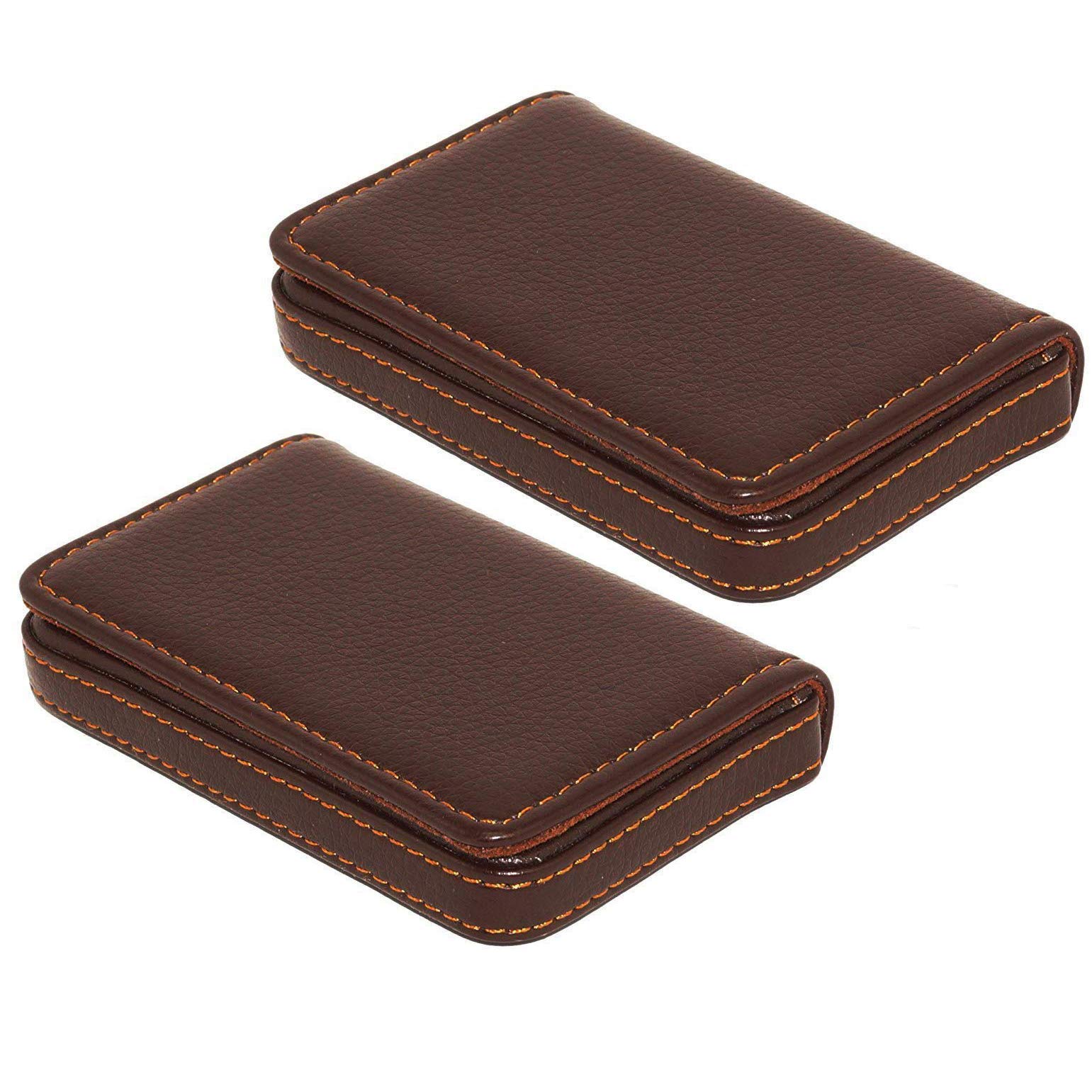 DAHSHA 2 Pack Pocket Sized Stitched PU Leather Credit Card Holder Visiting Business Card Case Wallet for Men & Women (10 x 6 x 1.6 cm, Coffee Brown)