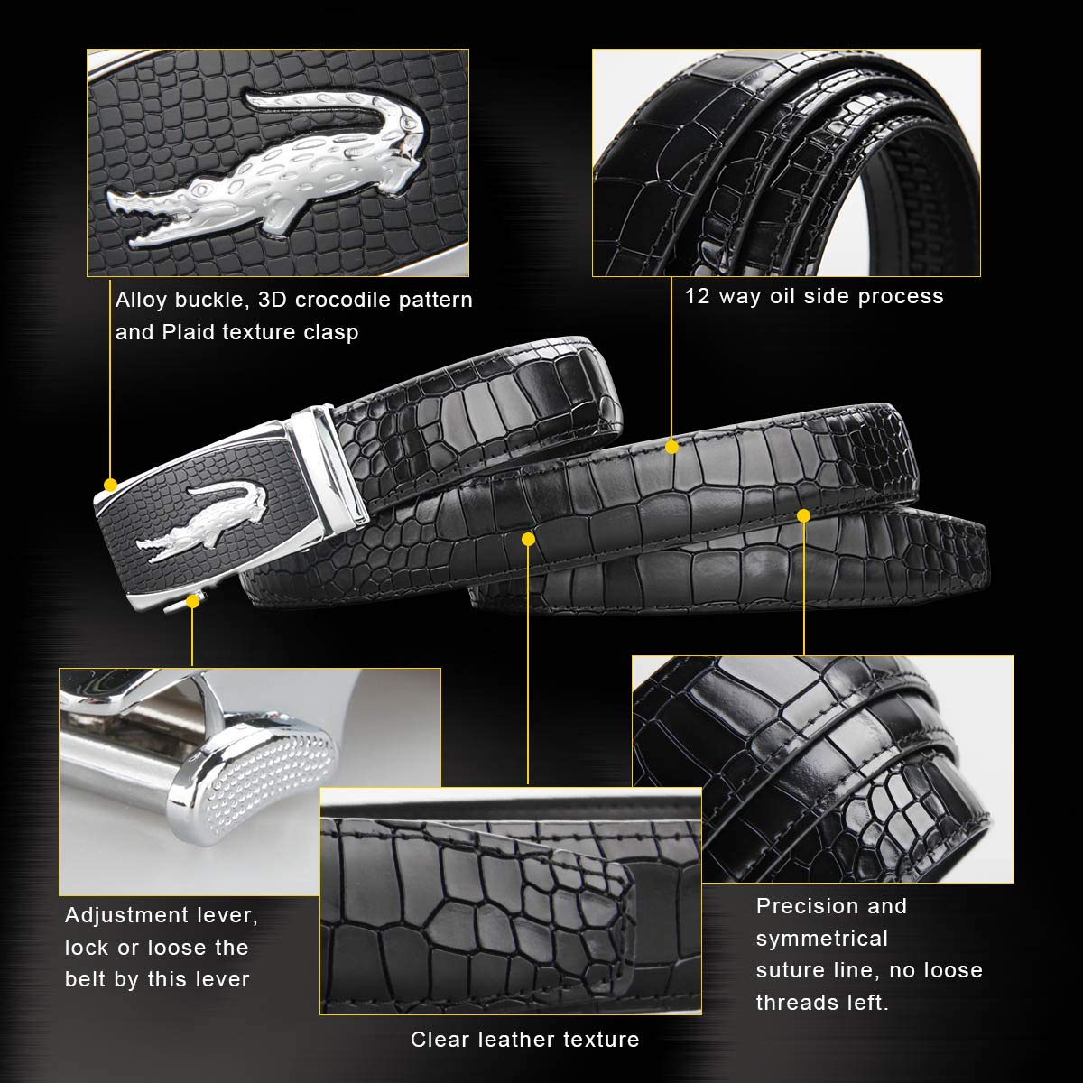 Bpstar Designer Mens Belt, Ratchet Belts 1 1/8 Wide Adjustable Automatic Buckle Leather belt for men - Trim to Fit