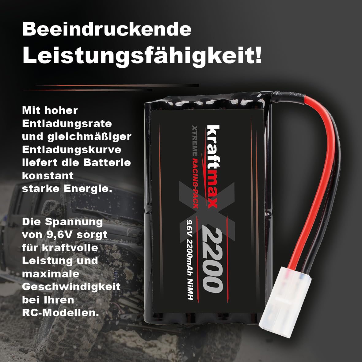 Kraftmax Recargable RC Racing-Pack con Tamiya Enchufe (9.6V, 2200mAh (mínimo 2000 mAh) NiMH)