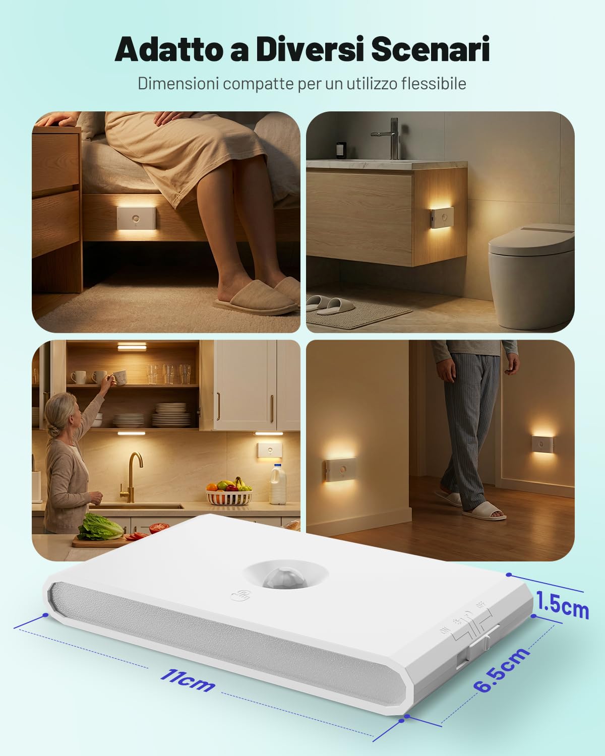 Luce Notturna Sensore di Movimento Interno, Luci LED Batteria USB, 8 Pezzi | 3 Modalità AUTO ON/OFF Lampada Ricaricabile Dimmerabile Bianco Caldo/Naturale/Freddo, Lucina Notte Pile per, Scale, Corridoio