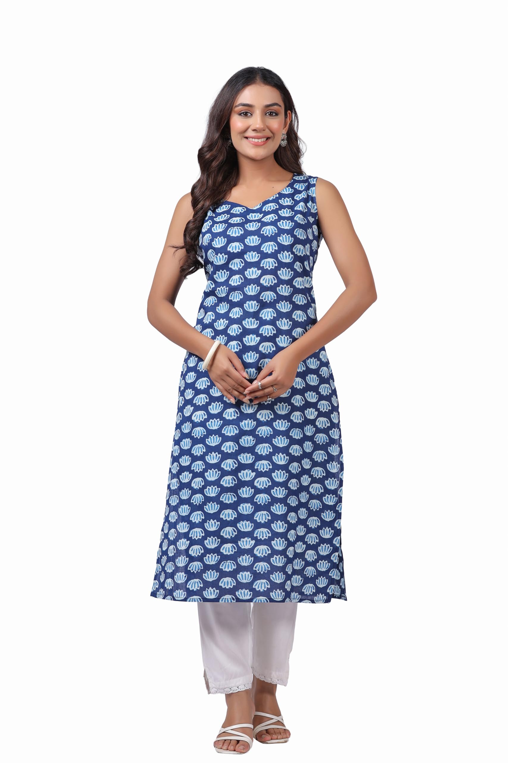 ichaa Women’s All-Over Printed Sleeveless Kurta | Straight Fit Ethnic Kurta | Round Neck Casual Ethnic Wear Kurta-picture-26