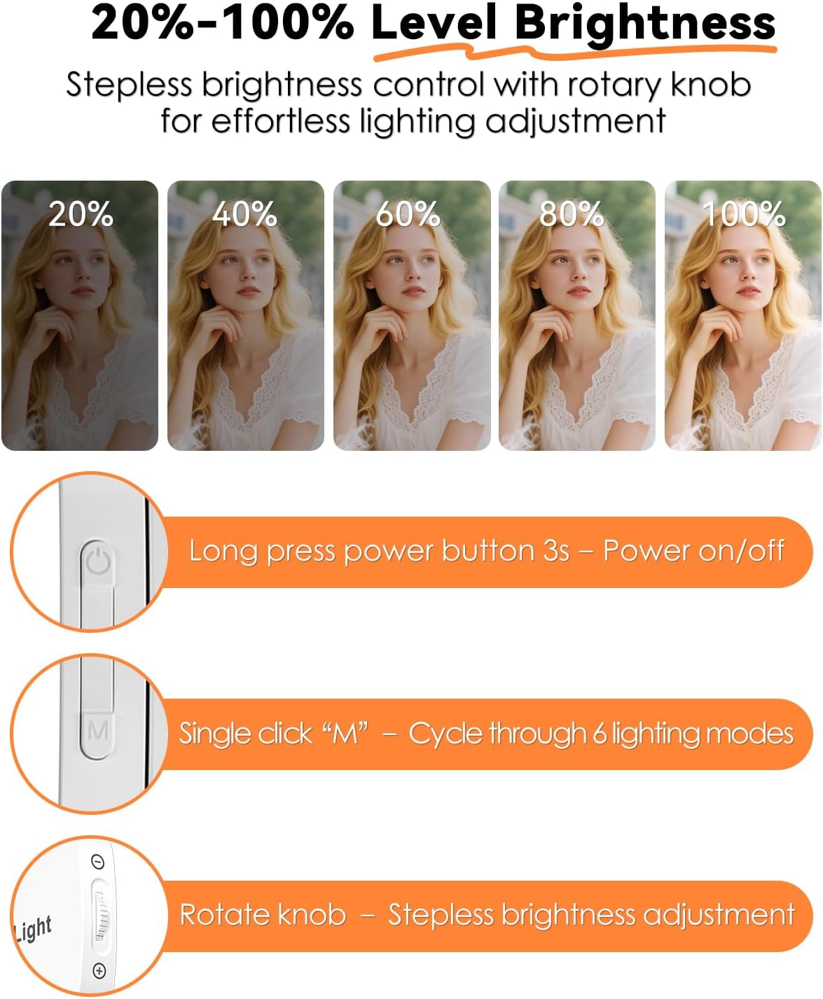 CloudValley Magnetic Mini Selfie Stick Tripod + Magnetic Selfie Light with Mirror Bundled Items (White)