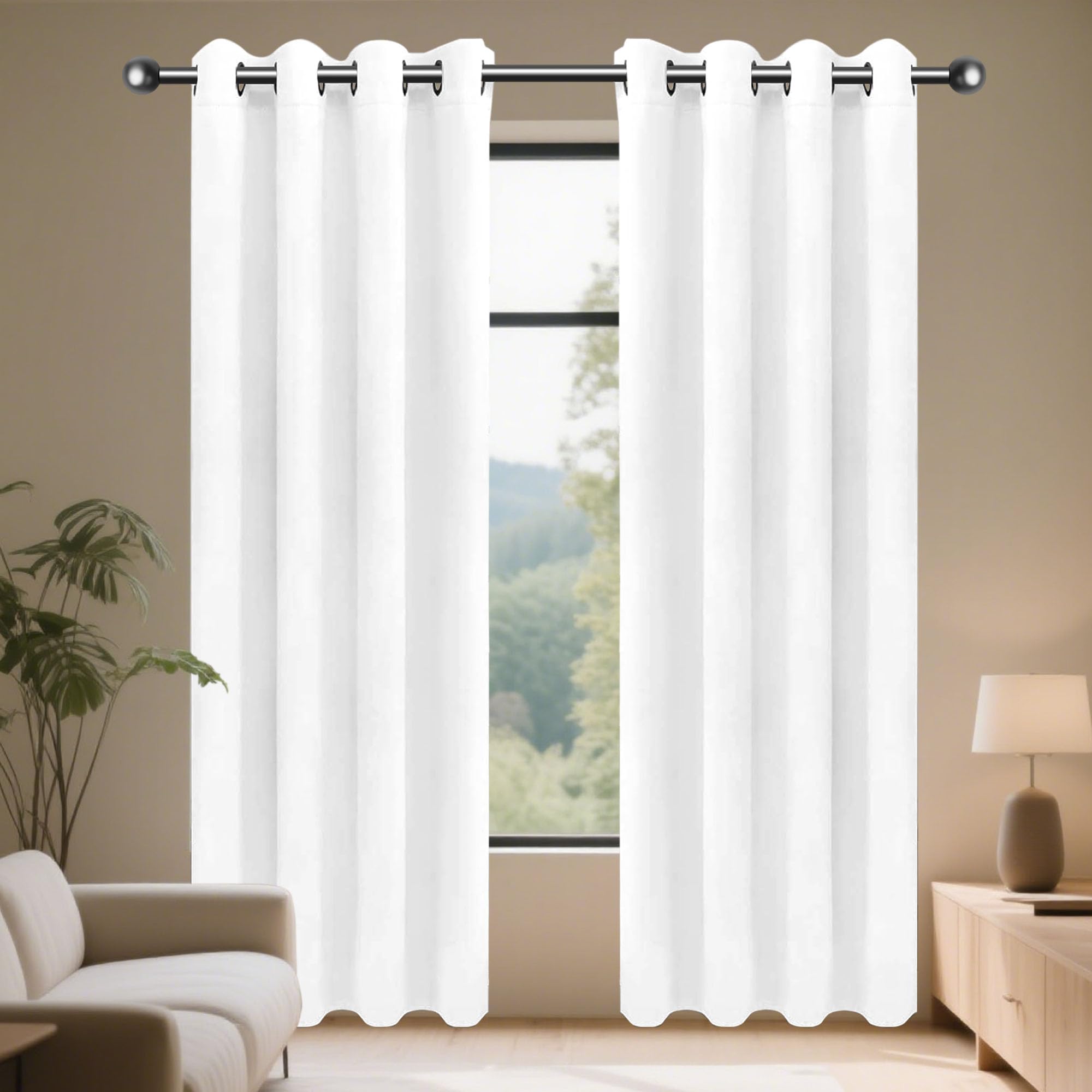 Rideau blanc haut de gamme 300 x 260 cm au design plissé chic avec œillets pour grand séjour
