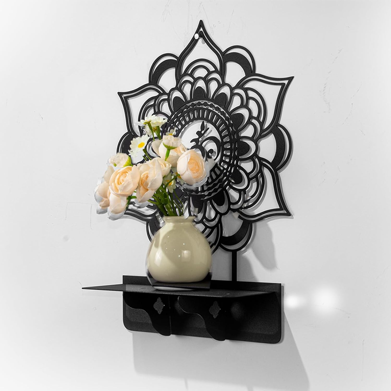 Om Mandala Metal Candle Holder 1 Pack, Black Metal Candlestick Holders, Candle Wall Holder, Spiritual Zen Wall Decor, Meditation Decor for Living Room, Dining Room, Yoga Room
