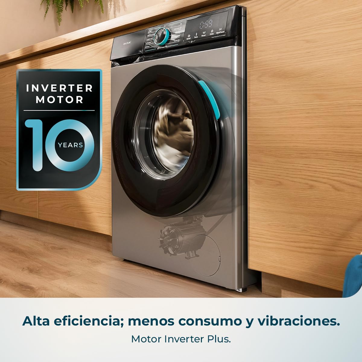 Cecotec Lavadora 8Kg Carga Frontal Bolero DressCode 8160 Inverter Steel | 1200rpm, 11 Programas, Clase A-20%, Bajo Consumo, Motor Inverter Plus, Steam Max, Drum Clean, Programa Rápido, Display LED