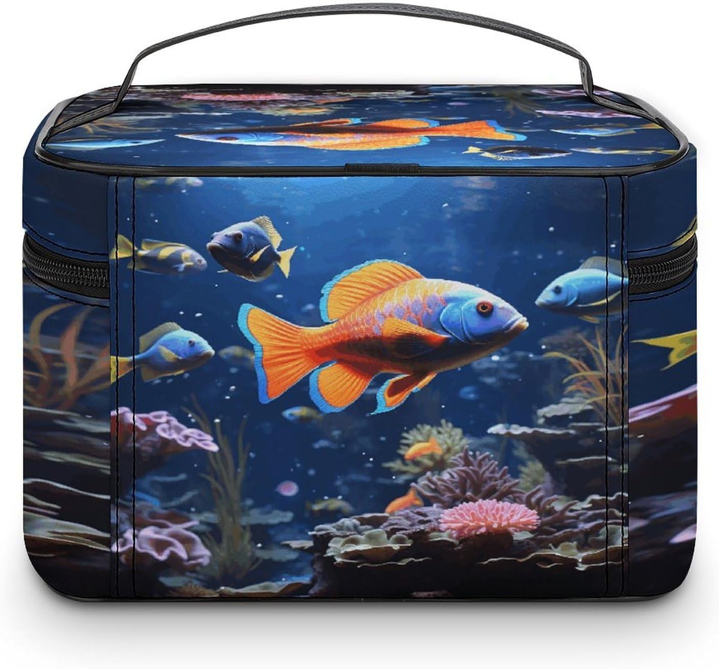 Fishs Makeup Bag Personalized Makeup Pouch Large Capacity Hand-held Toiletry Bags Lightweight Travel Cosmetic Bag Portable Cosmetic Pouch for Women image 3