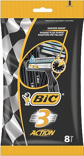 BIC 3 Action - Maquinilla de afeitar para hombre, paquete de 8