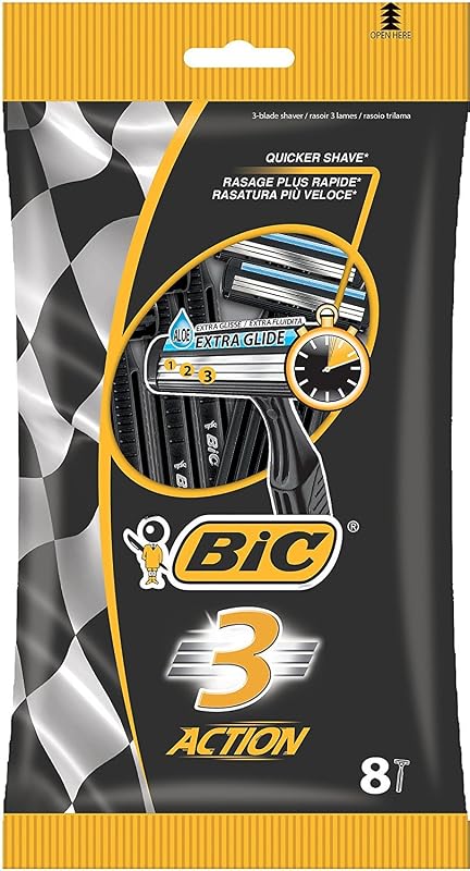 Aparelho de Barbear Descartável BIC 3 Action com 3 Lâminas – Pacote com 8