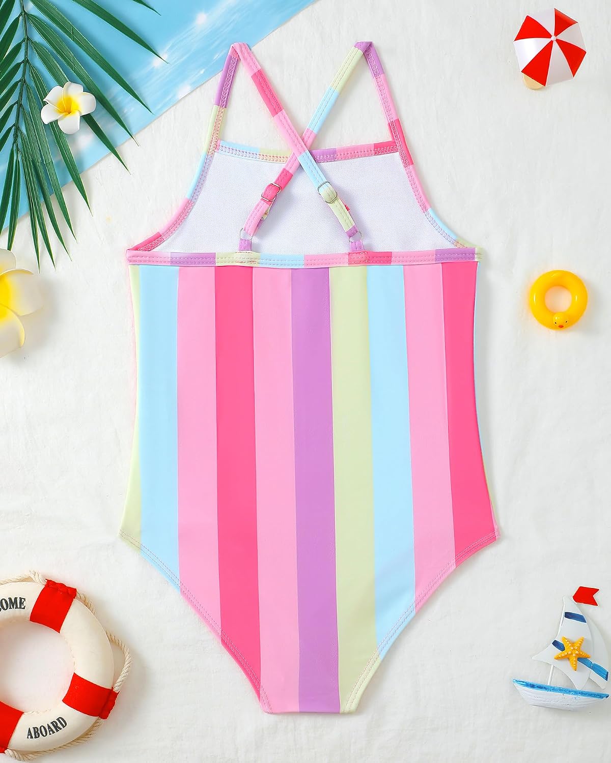 Girls One Piece Swimsuits Cross Shoulder Adjustable Strap Bathing Suits Kid Summer Beach Swimwear 4-8 Years