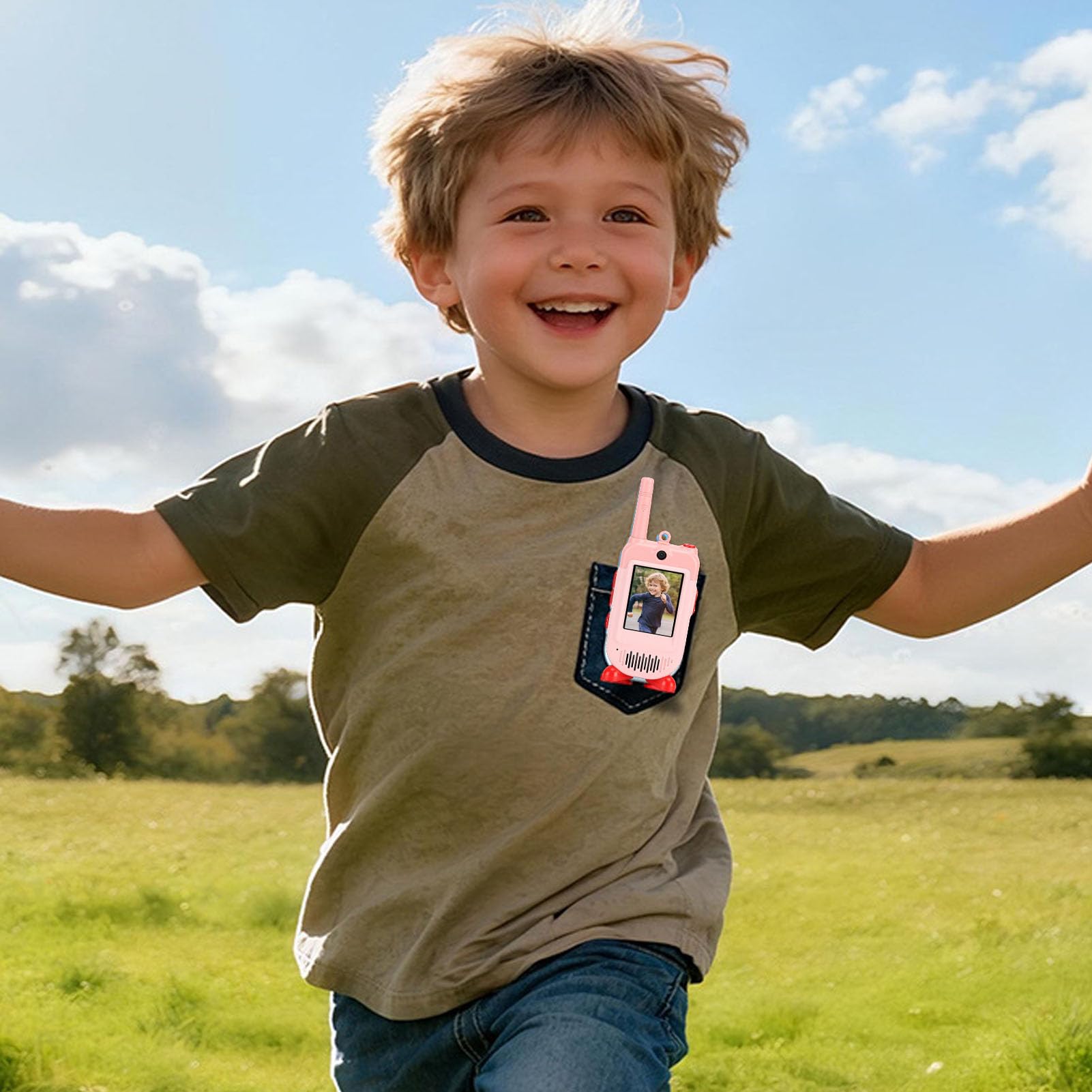 Gugxiom Talkies-Walkies Vidéo pour Enfants, Paquet de 2 Interphones Portables Rechargeables, Jouets pour Tout-Petits, Cadeaux d'anniversaire Amusants pour Jouer en Famille, Camping, Jeux (Pink)