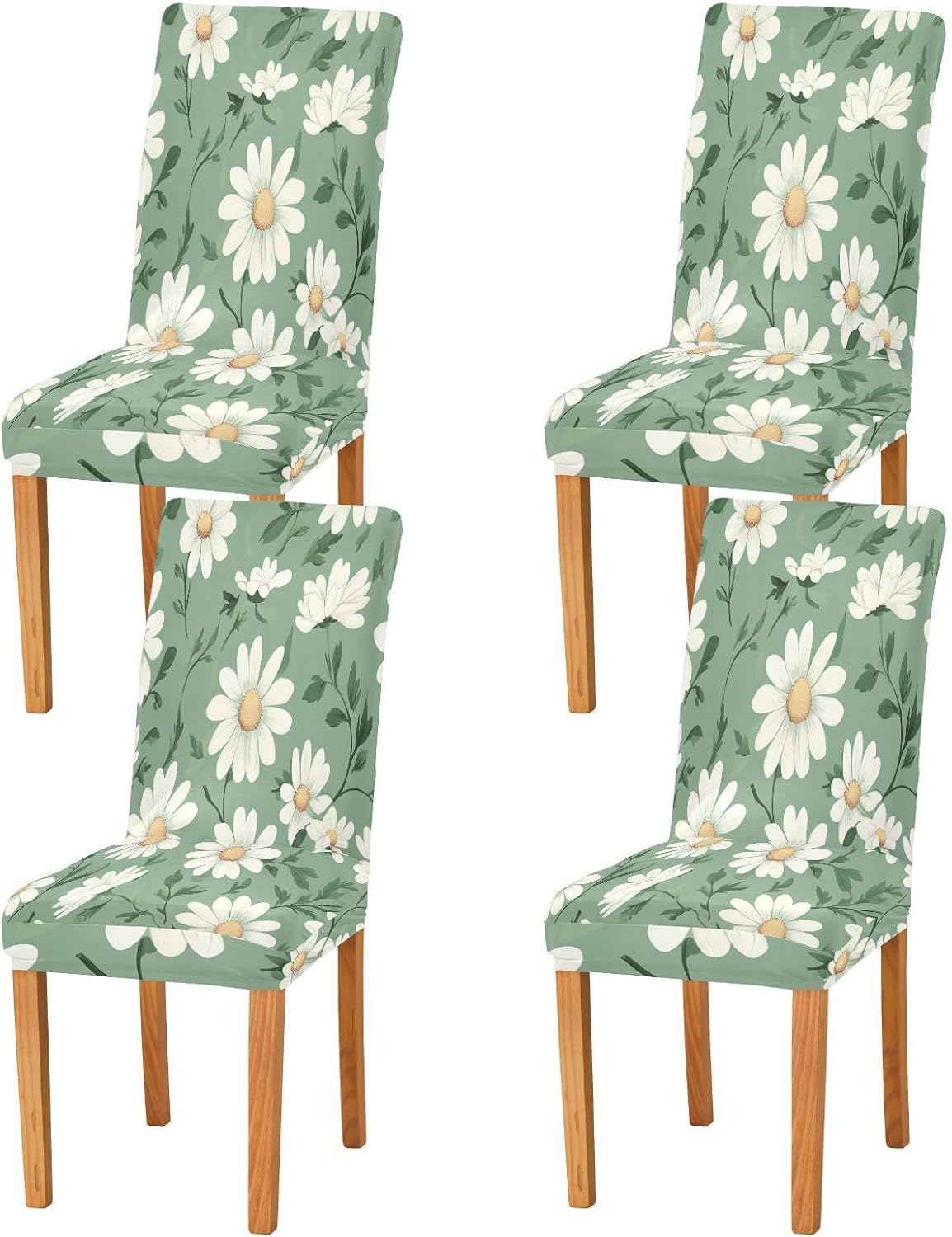 ALAZA Chair Covers for Dining Room, Daisy Spring Flowers Vintage Green Stretch Chair Cover Sets Chair Protector Removable Washable for Ktichen Restaurant Hotel