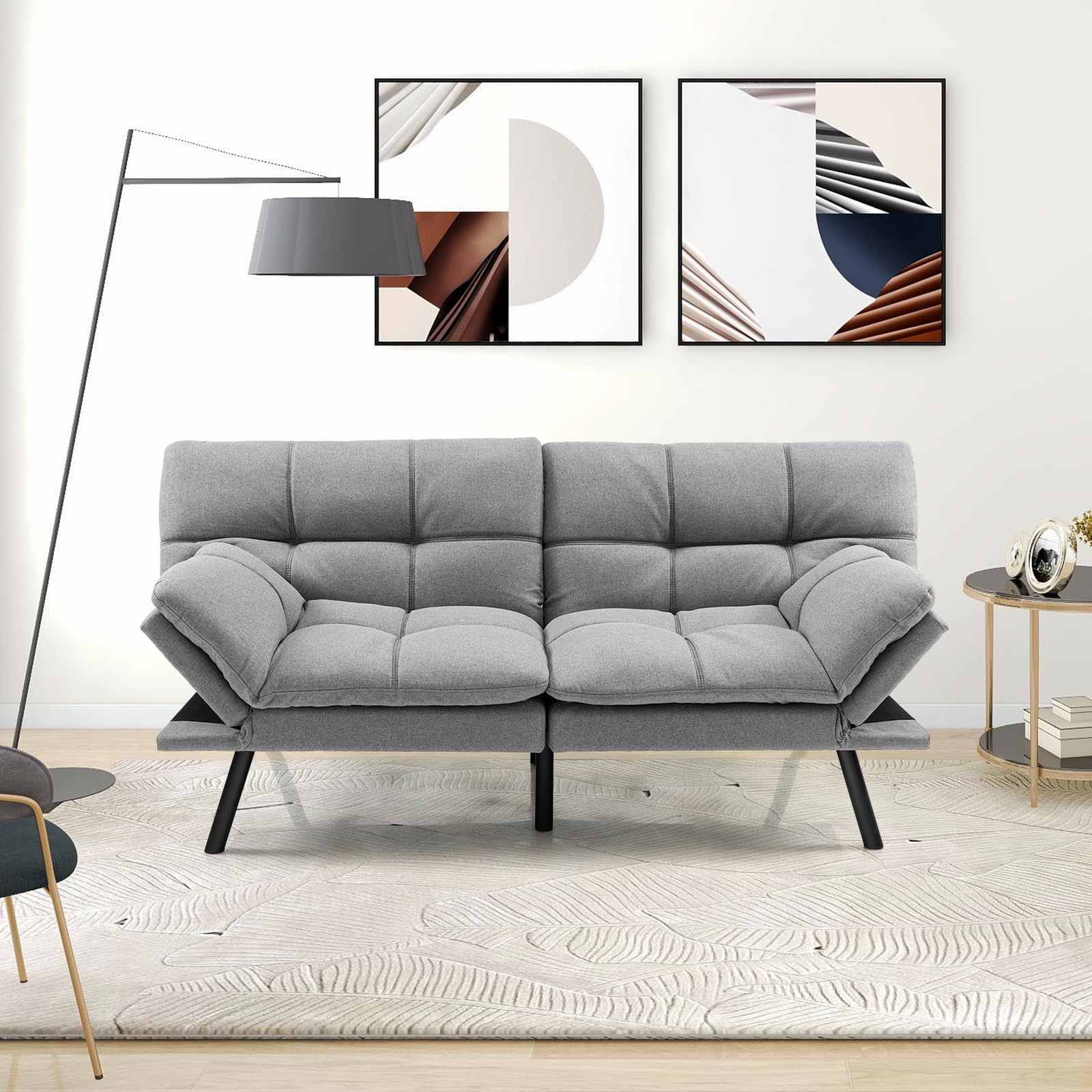 GOPLUS Kanapa z funkcją spania, sofa rozkładana z funkcją spania, 2-osobowa sofa z regulowanymi podłokietnikami, oparcie odchylane 105°/145°/180°, powierzchnia leżenia 182 x 106,5 cm, łóżko-sofa do