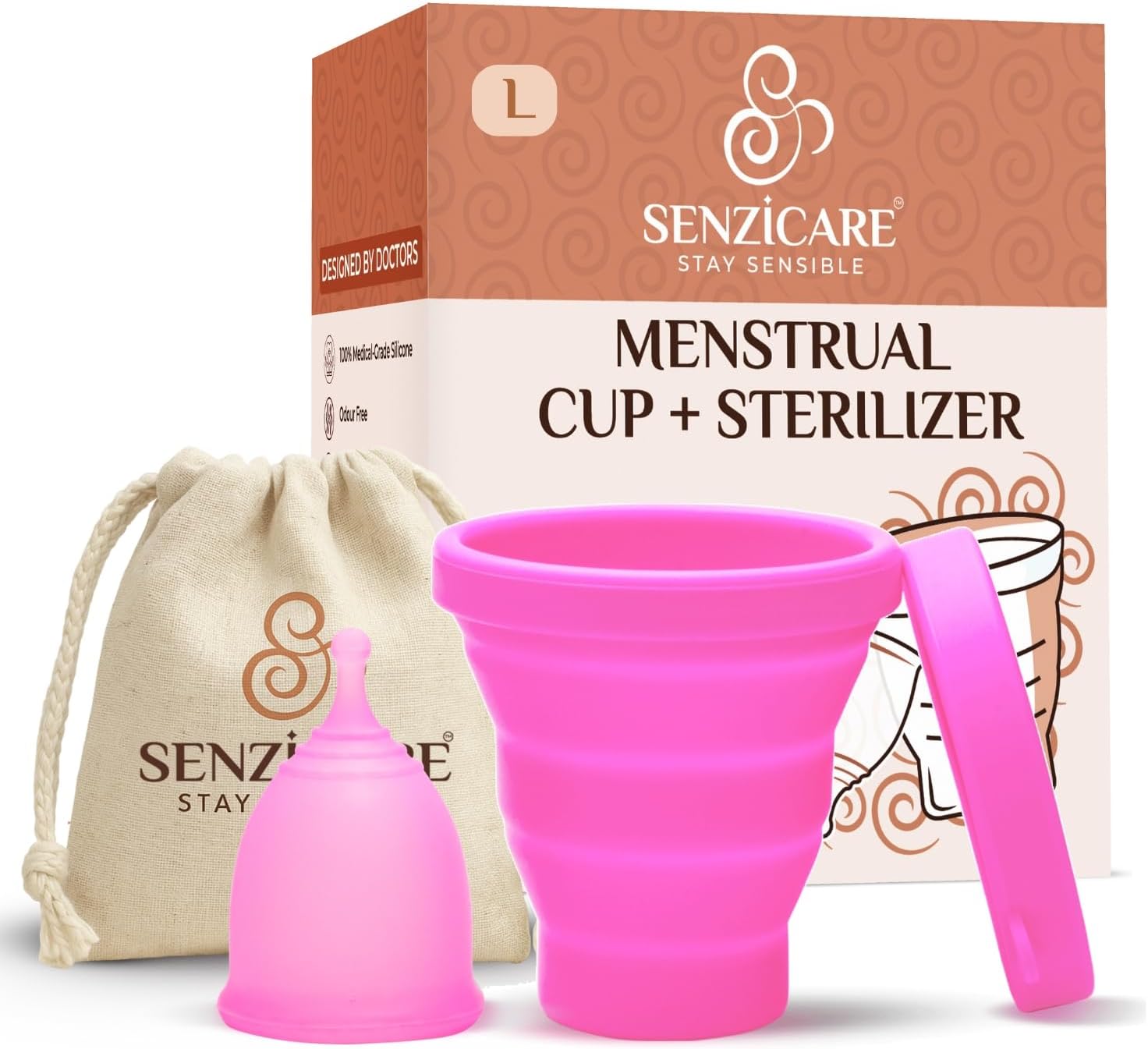 Truecup Reusable Large Menstrual Cup & Sterilizer Cup Care Kit|Period Care Combo Pack For Women,2 Count,Pink