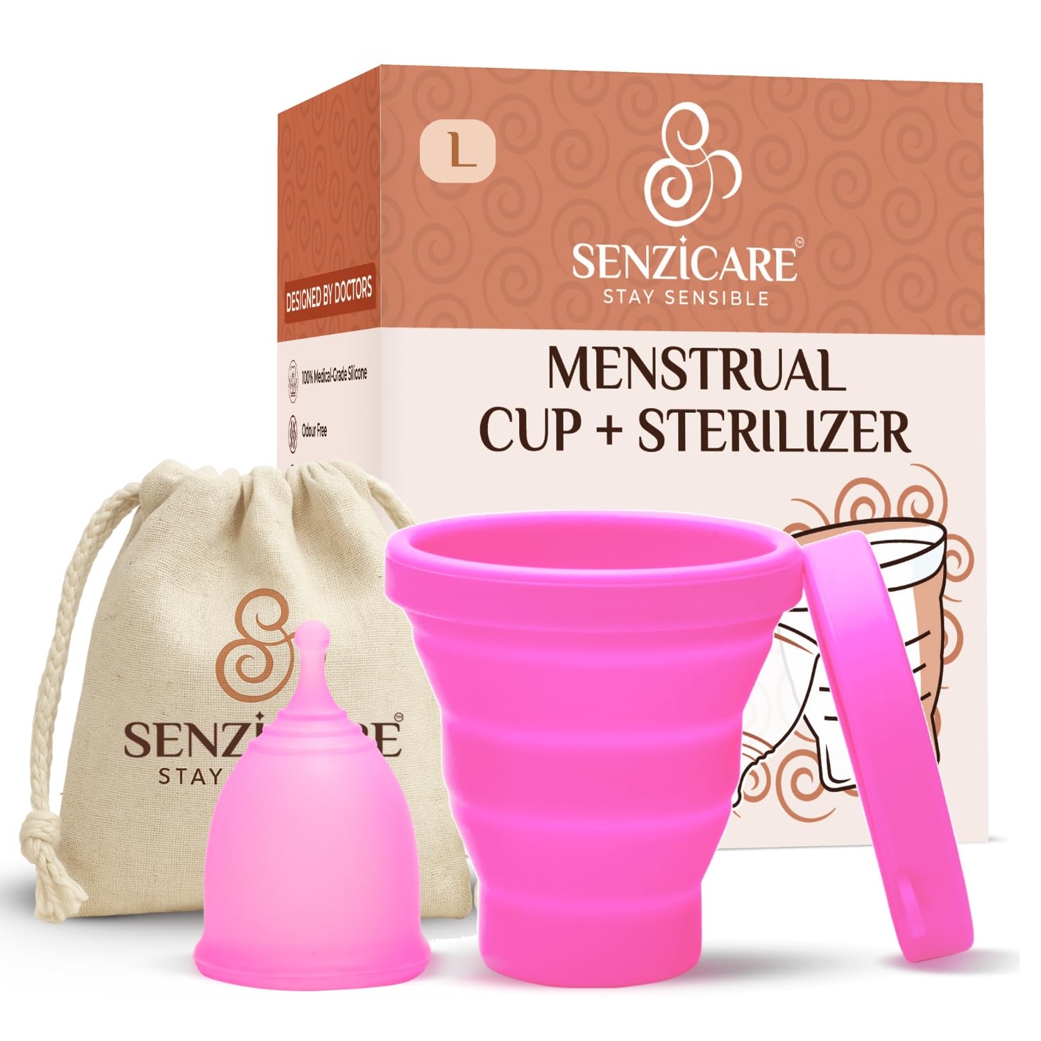 Truecup Reusable Large Menstrual Cup & Sterilizer Cup Care Kit|Period Care Combo Pack For Women,2 Count,Pink