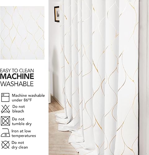 Miniatura 6 de Deconovo Cortinas opacas con ojales, 50% opacas, cortinas con estampado de ondas doradas que reducen el ruido, 52 pulgadas de ancho x 72 pulgadas de