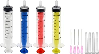 SuperInk Refill Syringes Set of 4 • Ink Cartridge Refill Accessory Set (Canon, Epson Brother, HP Ricoh) 4 Colors 10ml Infuser with Needle and Cap