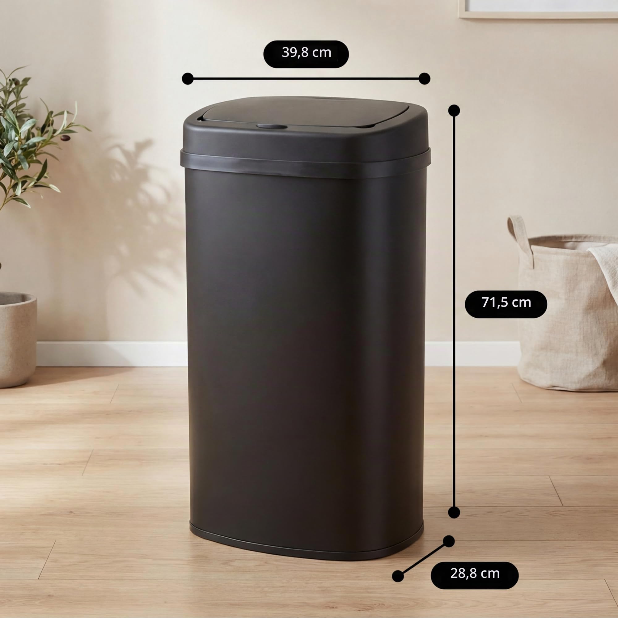 Bayt Cubo De Basura De Cocina De 60 L En Negro Con Tapa Táctil - Cubo Grande Para Residuos Y Basura Para Reciclaje | Cubo De Basura Rectangular Con Sellado Antiolor Para Dormitorio, Baño Y Oficina