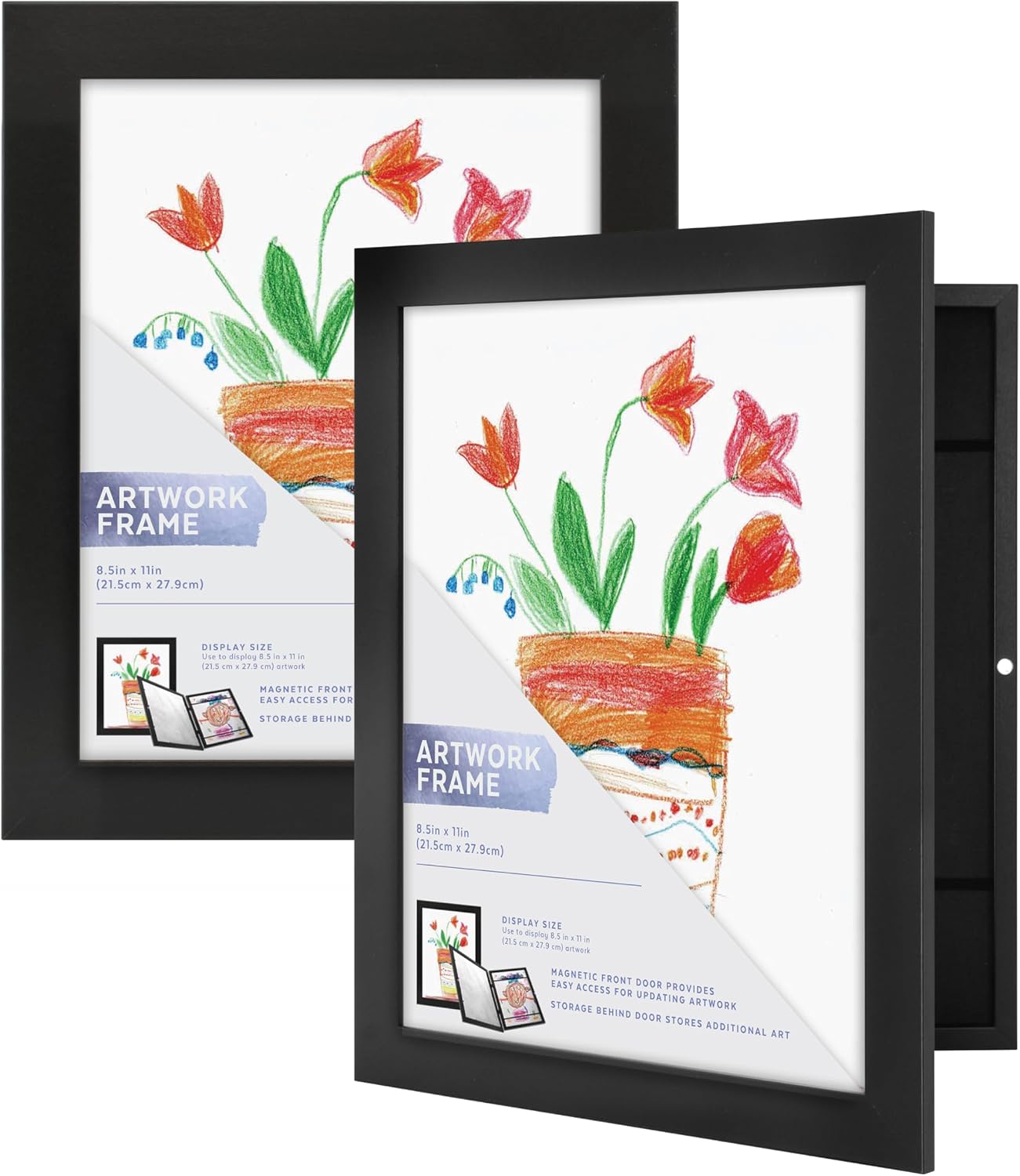 MCS Kids' Artwork Frame, Changeable, 8.5x11 Inch, Black, 2 Pack
