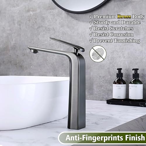 Miniatura 2 de TOCALOCA Grifo de lavabo alto para lavabo de baño gris con una sola manija para lavabo de lavabo moderno, grifo de lavabo de un solo agujero