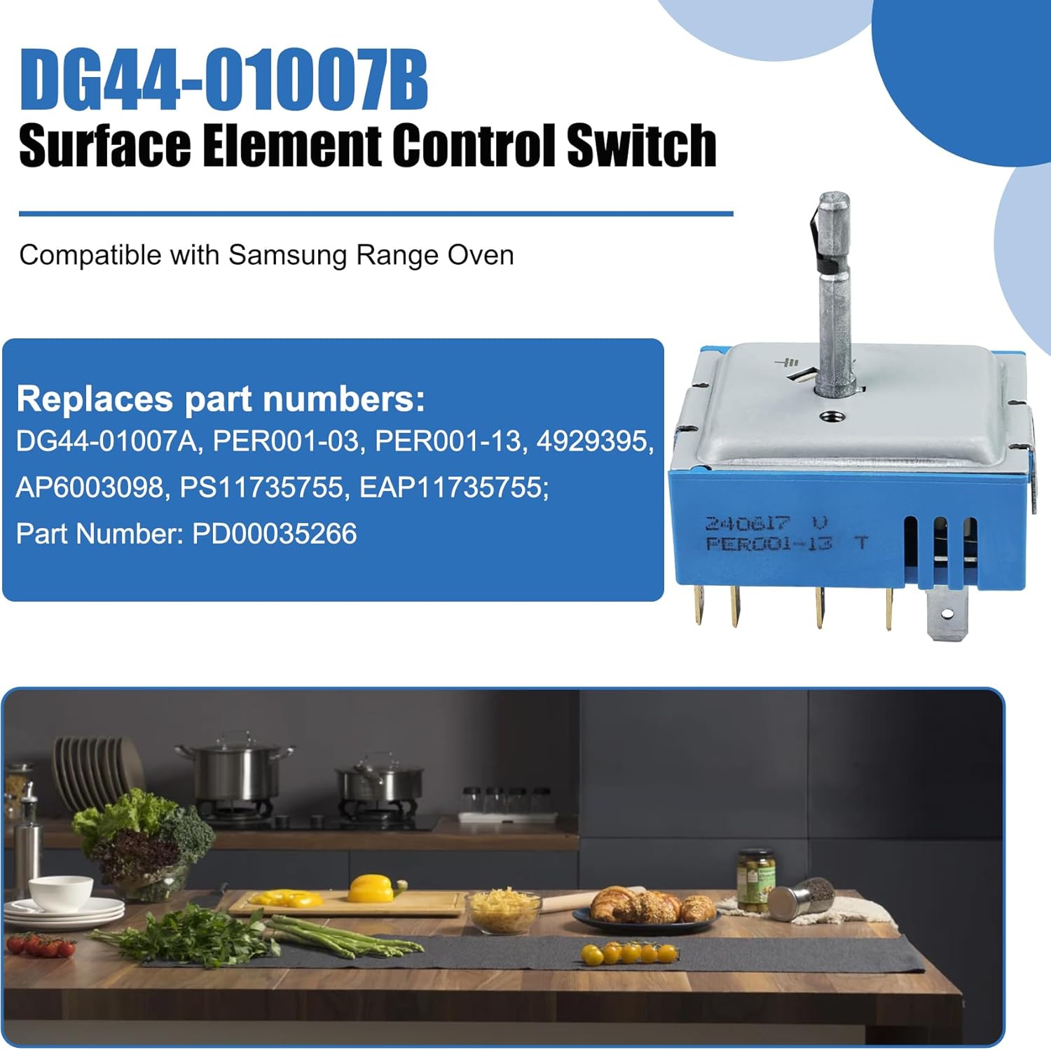 DG44-01007B DG44-01007A PER001-13 T Triple Burner Switch Compatible with Samsung Range, Replaces DG44-01007A PER001-03 T PER001-13 T, DG44-01007B Regulator for Precise Temperature Control