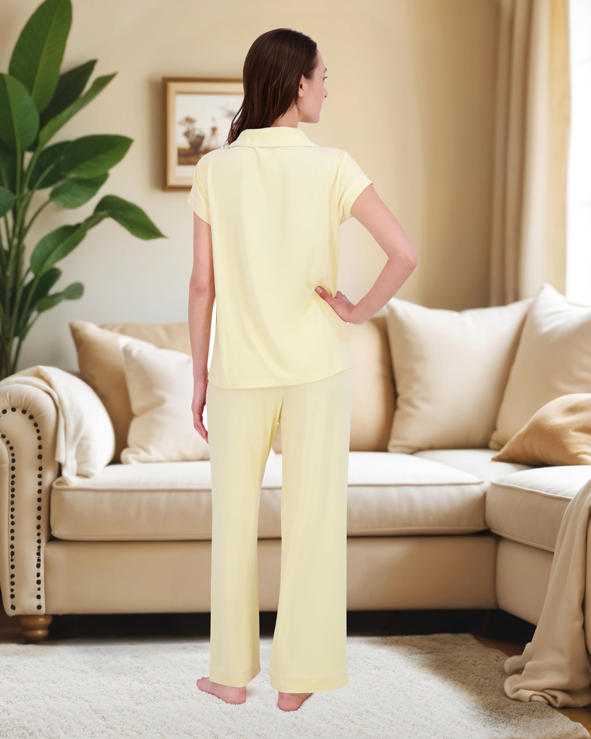 Rachel Zoe Yellow Pajamas for Women, Jersey Soft PJS, Womens Button Down Pajama Sets, Ladies Sleepwear (Yellow, X-Large)