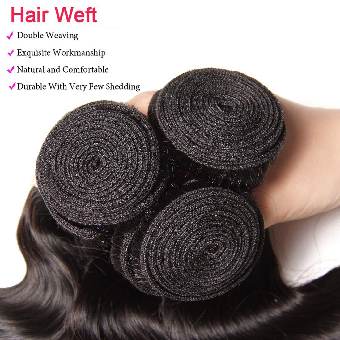 Beauty Forever Indian Body Wave Hair 3 Bundles with 4x4 Lace Closure Free Part Hair Extensions 100% Unprocessed Human Virgin Hair Weaves Natural Color (16 18 20+14 closure)