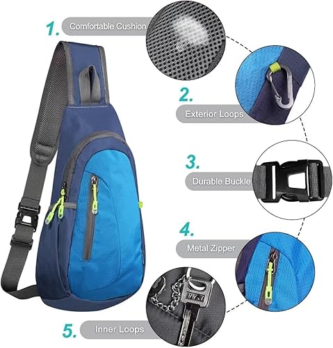Miniatura 5 de TITECOUGO Bolso bandolera pequeño, mochila cruzada ligera para hombres y mujeres, bolsa de hombro para deportes y exteriores