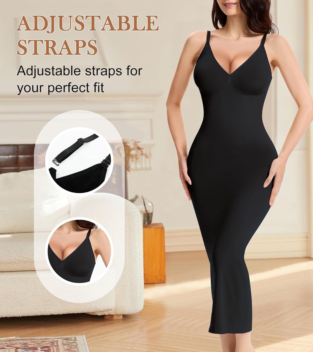 Shapewear Slips for Under Dresses Full Slip Dress for Women Tummy Control Seamless Body Shaper V Neck Slip - Image 5