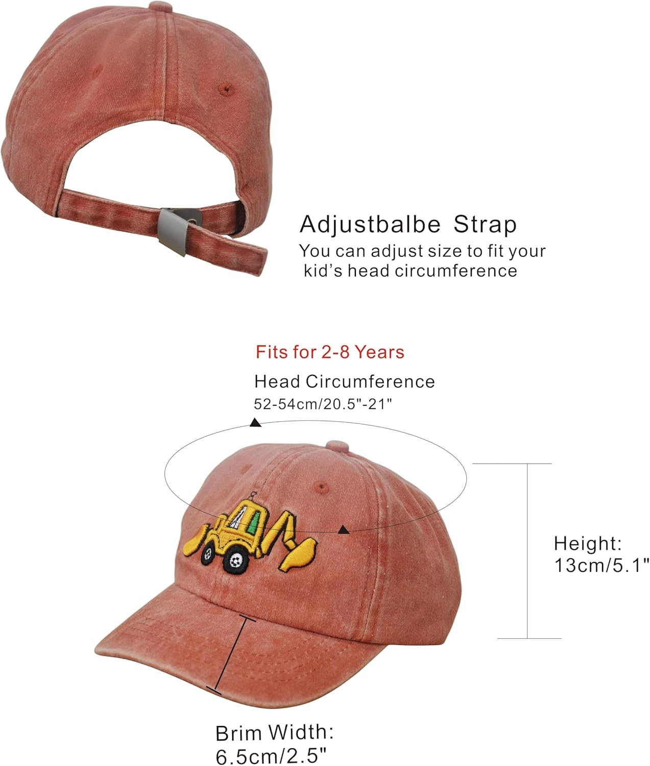 Excavator Toddler Baseball Hat, Embroidery Adjustable Kids Baseball Boys Cap Big Brother Present Age 2-8 - Image 3