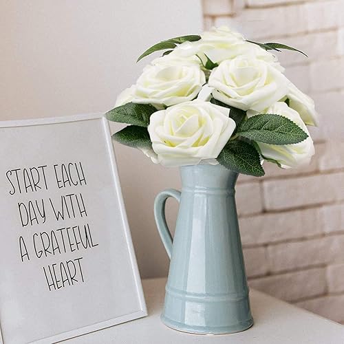 Miniatura 5 de Flores artificiales, 25 unidades, rosas falsas de aspecto real con tallos para ramos de boda, centros de mesa de baby shower, arreglos florales,