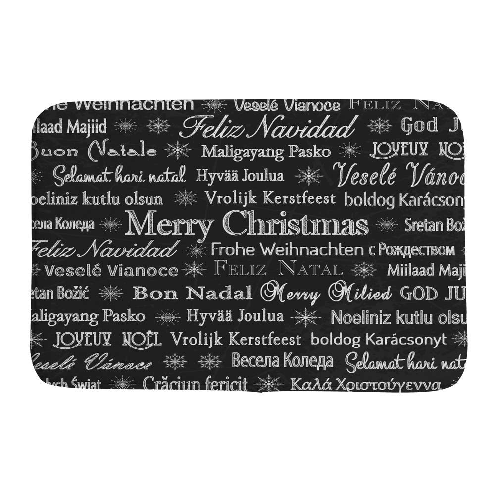 Nuansexi Bath Shower Rugs Bathmat Doormat Floor Mats Non Slip Tub Mat Coral Velvet Absorbent Entrance Carpet Mats Machine Washable ?Multi Language for Merry Christmas Bathroom Home
