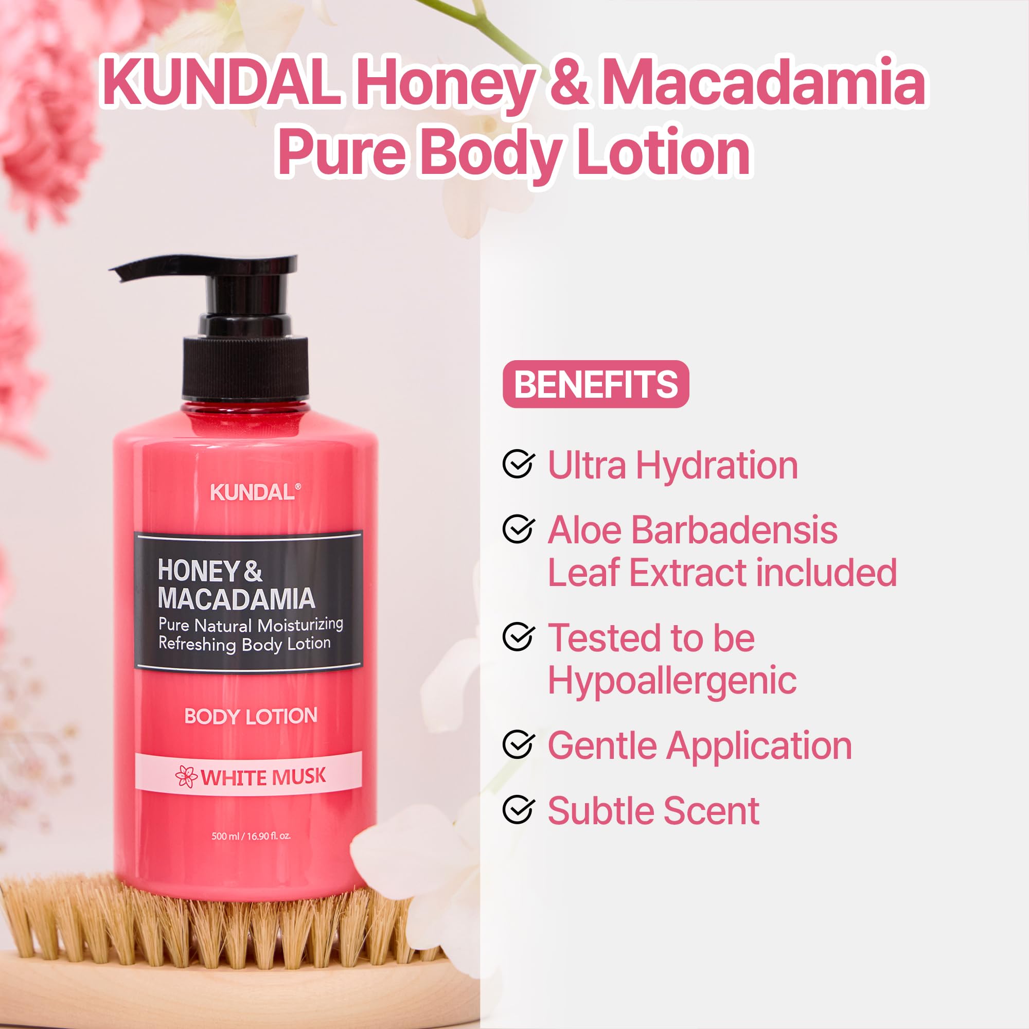 KUNDAL, Nemlendirici ve Besleyici Vücut Losyonu Honey & Macadamia Pure Body Lotion 500ml (White Musk)