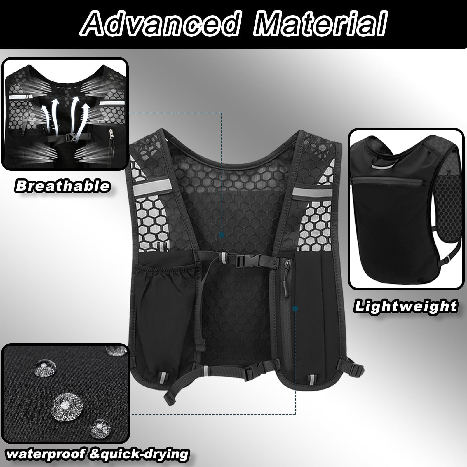 Chaleco de Hidratación para Hombre y Mujer, Mochila de Correr Multifunción Ligera y Transpirable, Running Vest con Tira Reflectante y Ajustable para Trail Running, Correr, Maratón, Ciclismo,Senderismo