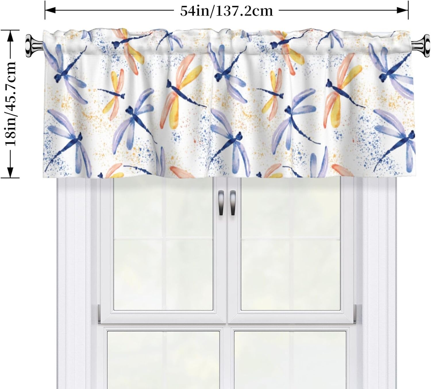Valance for Windows Colorful Dragonfly Watercolor Kitchen Curtains Valances Rod Pocket Window Treatment Short Topper Curtains 1 Panel, 54x18inch