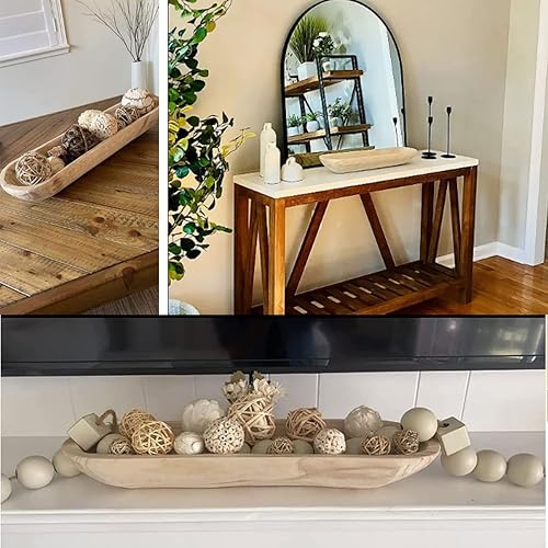 Miniatura 10 de Cuencos de masa de madera decorativos, cuencos largos rústicos para decoración de pan, bandeja de madera, tallados a mano para decoración de centro