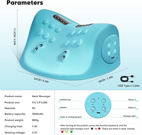 Miniatura 6 de Masajeador de cuello, relajante de cuello y hombros con calor, 3 modos, almohadas de cuello portátiles para aliviar el dolor y relajación muscular,