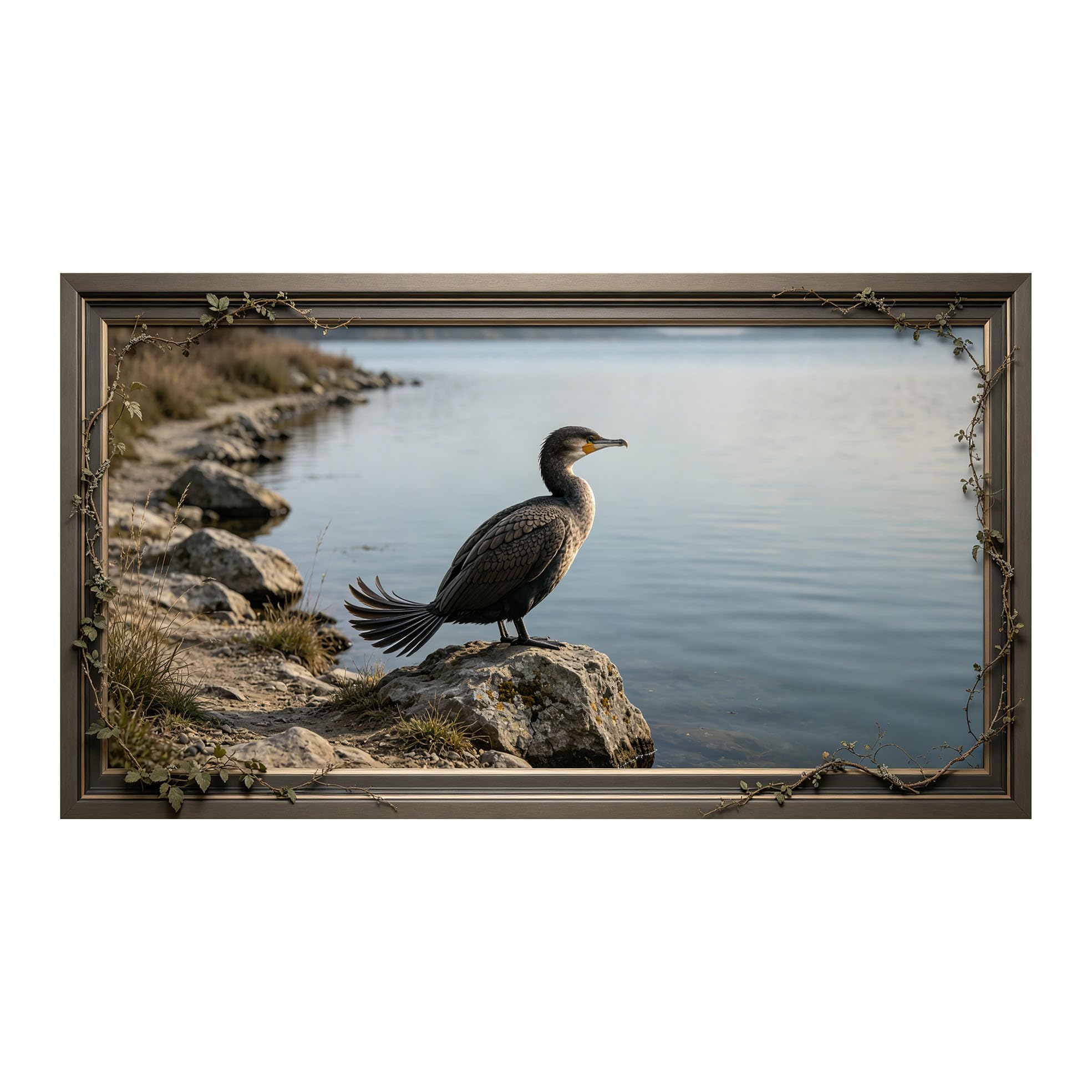 Murasolite 3D 3D Framed Wall Art 50cm×90cm Lake Shore Bird Landscape Photography SelfAdhesive Fabric Mural Wall Decor, Peel and Stick No Damage to Wall for Bedroom Living Room