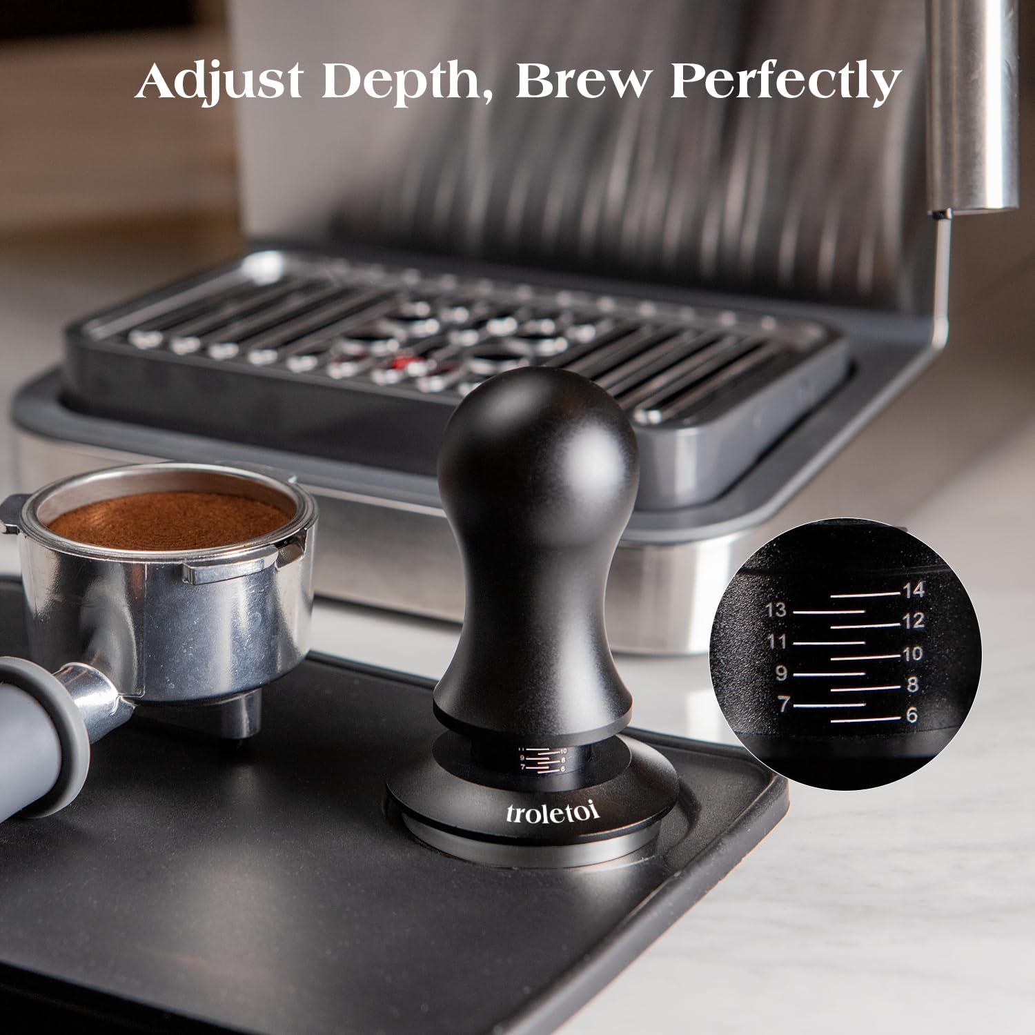 Kit 7 Accessori Espresso 54 mm – Tamper Livellatore, Distributore di Caffè, Strumento WDT, Puck Screen e Imbuto Dosatore, Compatibile con Macchine Espresso Sage 54 mm e Portafiltri