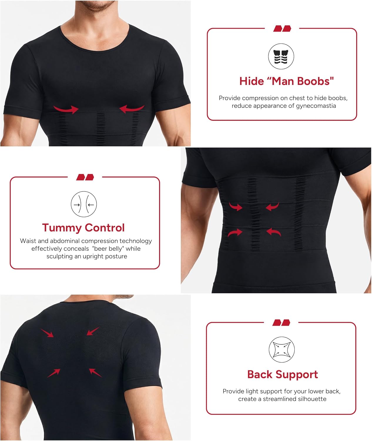 Nebility Compression Shirt Men - Shapewear Mens Slimming Undershirt Short Sleeve Sports Athletic Workout Shaper Tank Top - Image 5