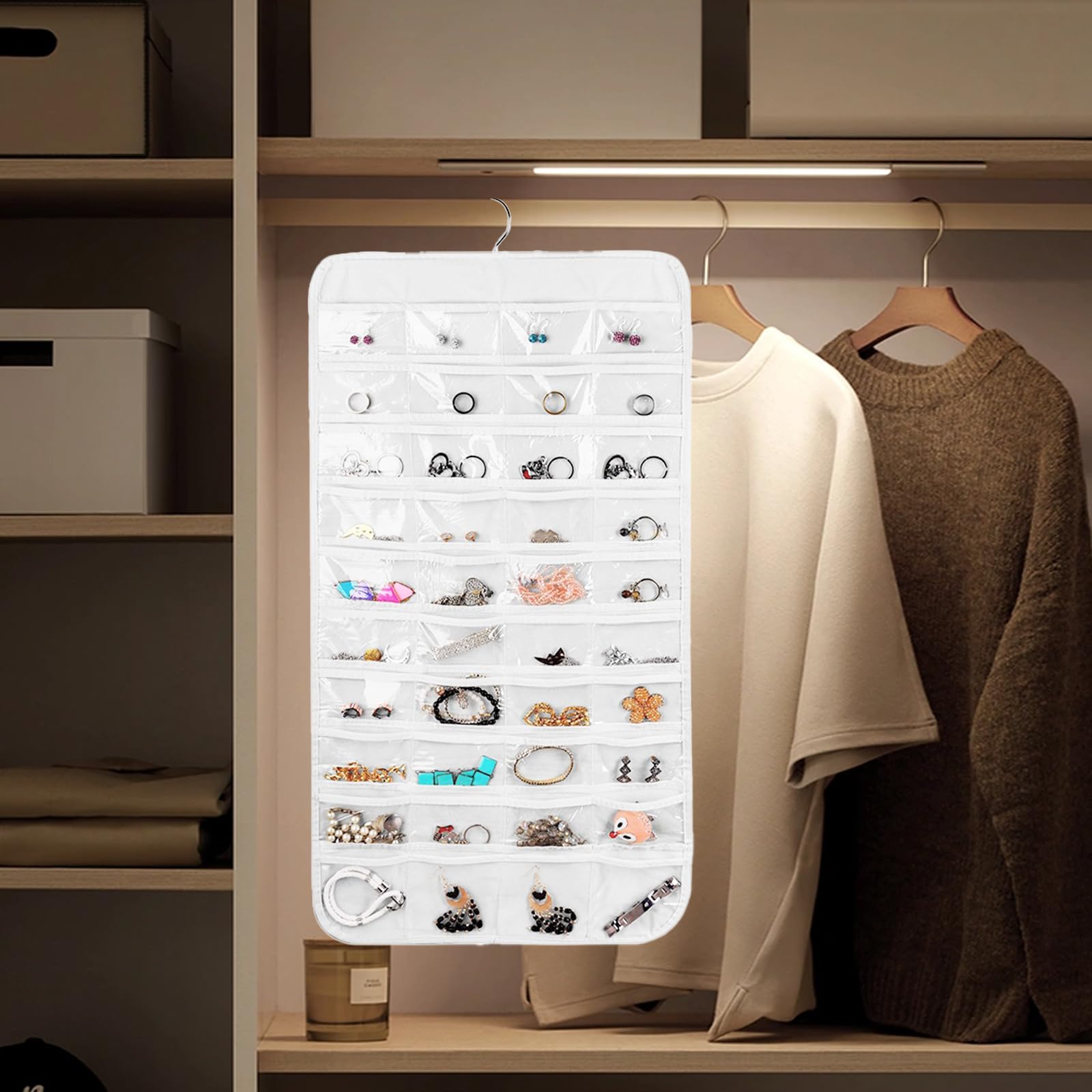 80 transparente Fächer Schmuckaufbewahrung Wand,Schmuck-Organizer,Schmuckhalter Wand,Schmuck Aufbewahrung(Weiß) Küche, Haushalt & Wohnen