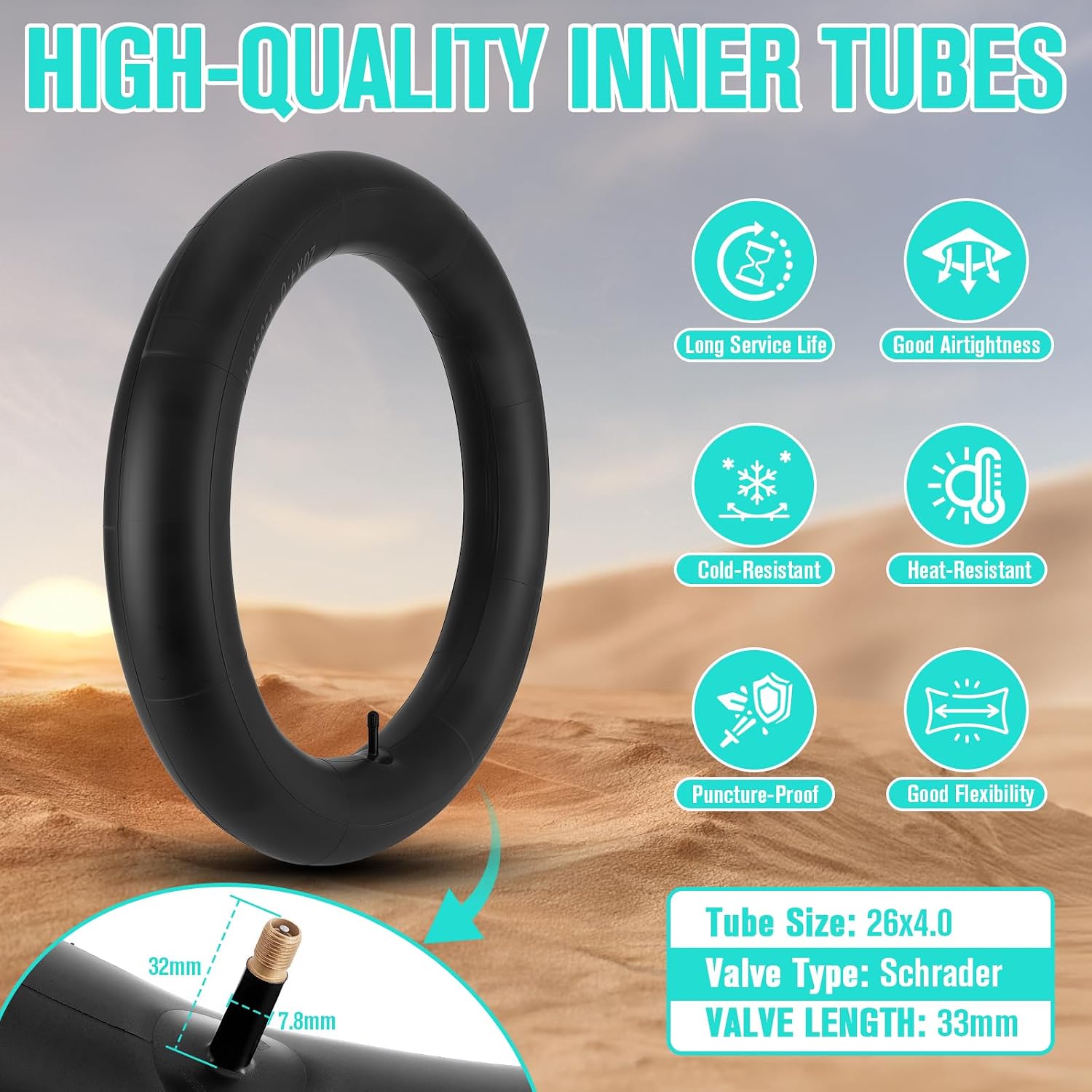 20/26x4.0 Fat Tire for Ebike and MTB, High-Performance 26/20x4.0 Fat Tires Set with 20x4 Tire Tube Puncture Proof, Heavy Duty 20x4 Bike Tires Durable All-Terrain
