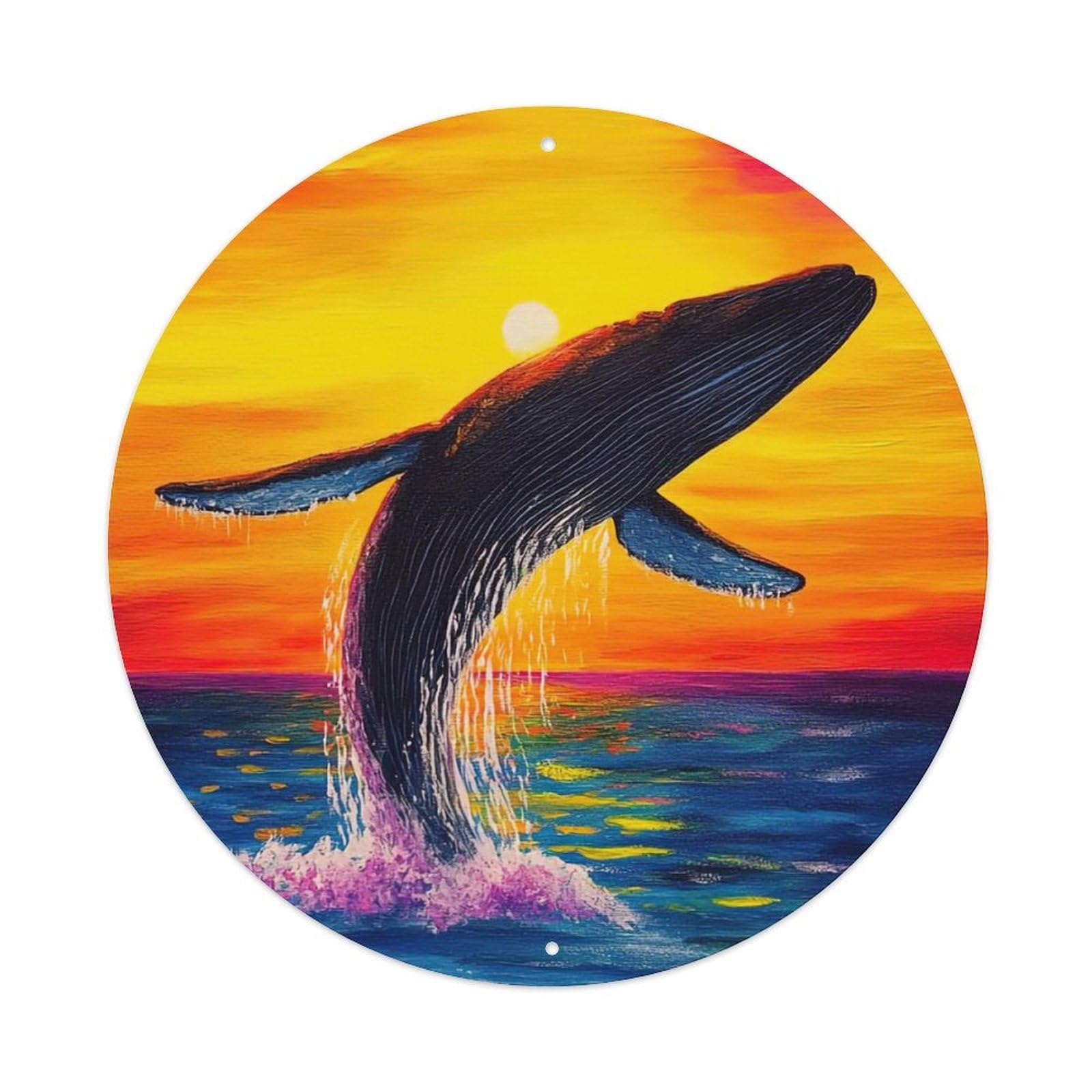 Vintage Marine Animal Blue Whale Surfacing Under The Sunset Vintage Metal Tin Sign Plaque Wall Decor for Cafe, Club Bar, Office, Garden Metal Poster 8x8Inch