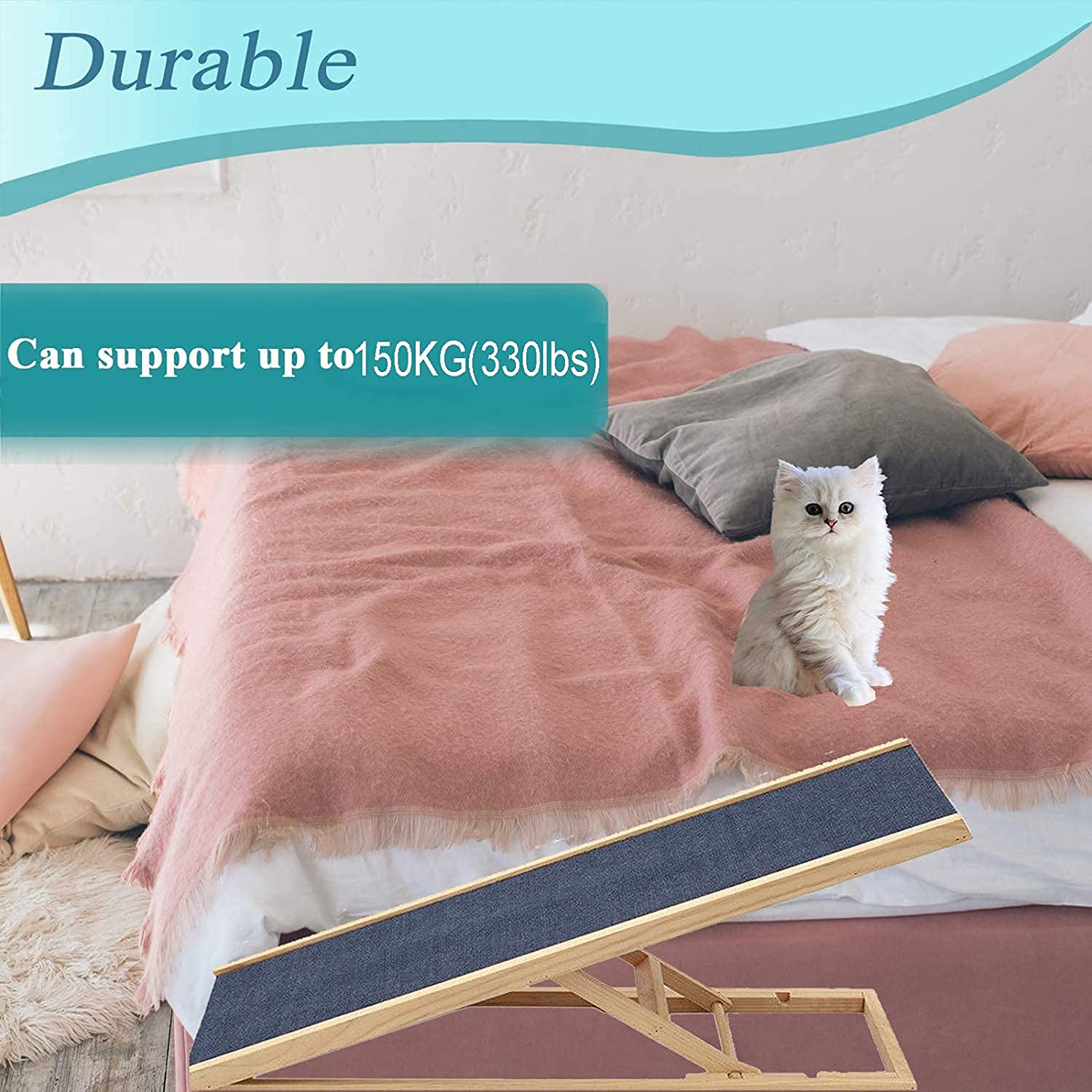 Hunderampe Auto klappbar, Höhenverstellbare Hundetreppe Katzenrampe für Sofa und Bett – Auto Dog Rampe aus Echtholz, Anti-Rutsch Haustierrampe für Indoor & Outdoor, Leichtes Design, 30 / 40CM Höhe