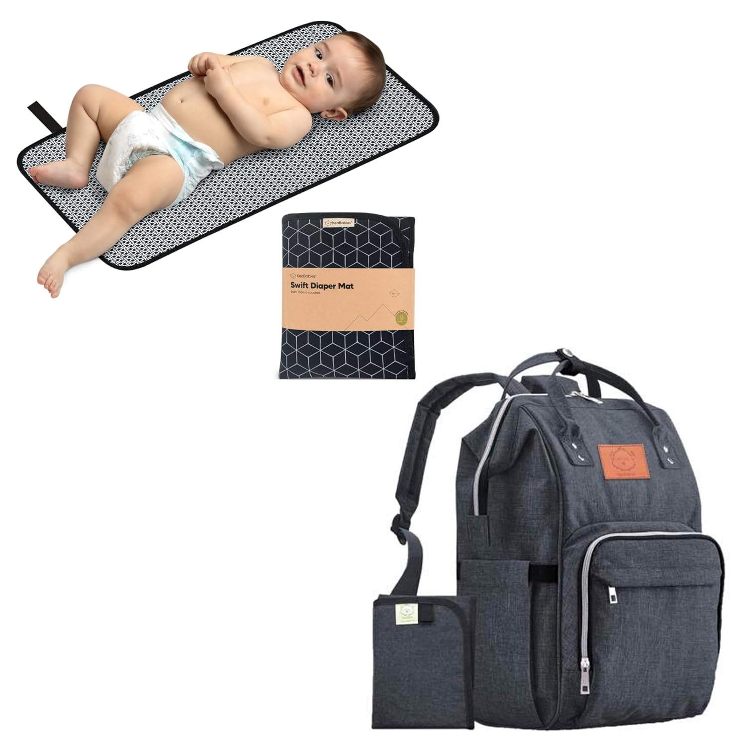 KeaBabies Portable Diaper Changing Pad and Diaper Bag Backpack - Waterproof Baby Changing Pad - Waterproof Multi Function Baby Travel Bags - Compact Travel Changing Pad for Diaper Bag