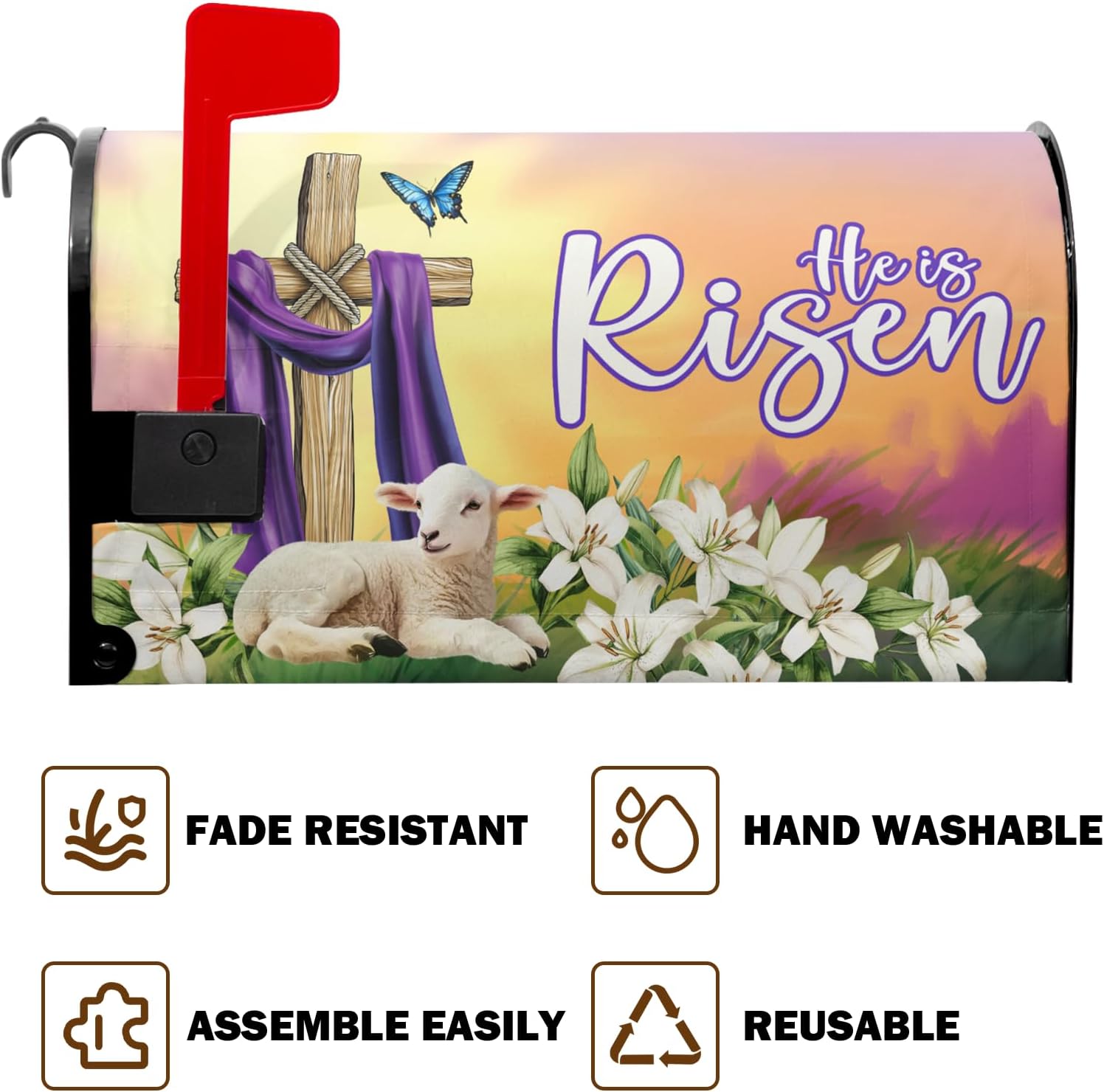 Easter Garden Mailbox Covers Magnetic Easter Mailbox Cover Spring Floral He is Risen Post Letter Box Cover for Garden Standard Size 21x18 in Mailbox Wraps for Yard Home