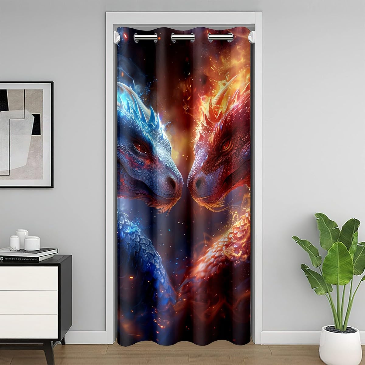 Rideau de porte occultant 150x203 protège intimité motif dragon